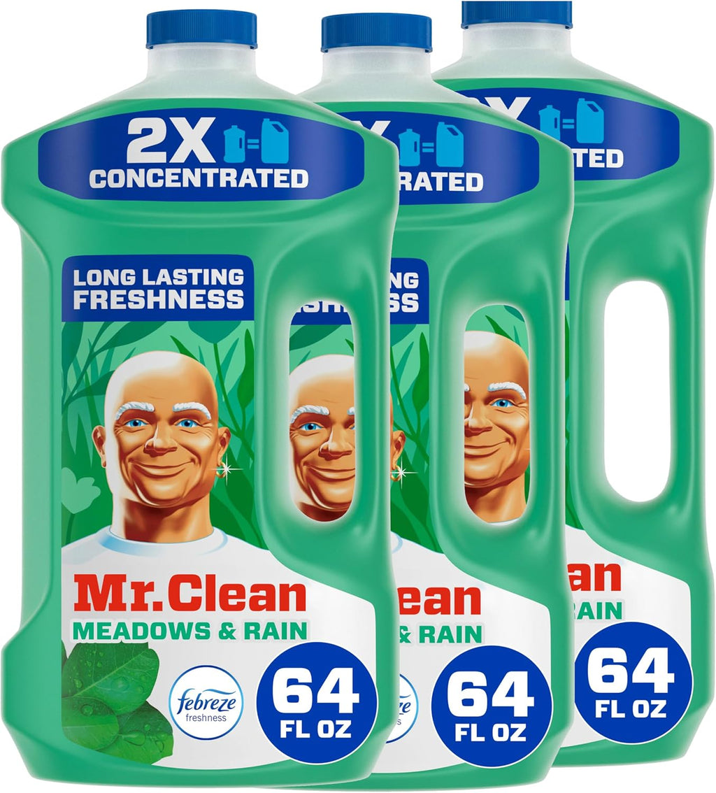 Mr Clean Multi Purpose Meadows Rain Liquid Cleaner Professional Household Non-Toxic Hardwood Floor Cleaner, 64 Ounce, New and Improved 2X Concentrated Solution, with NOIS Tissue Pack