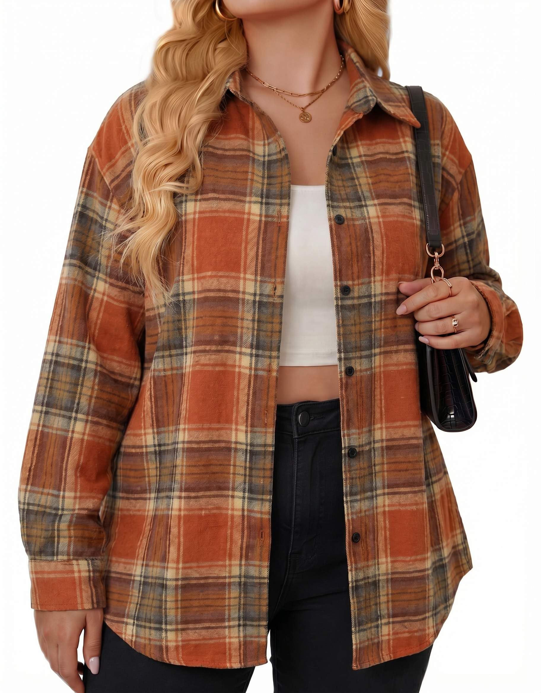 Zeagoo Womens Plus Size Flannel Shirts Plaid Shirts Long Sleeves Casual Button Down Collared Shacket Tops