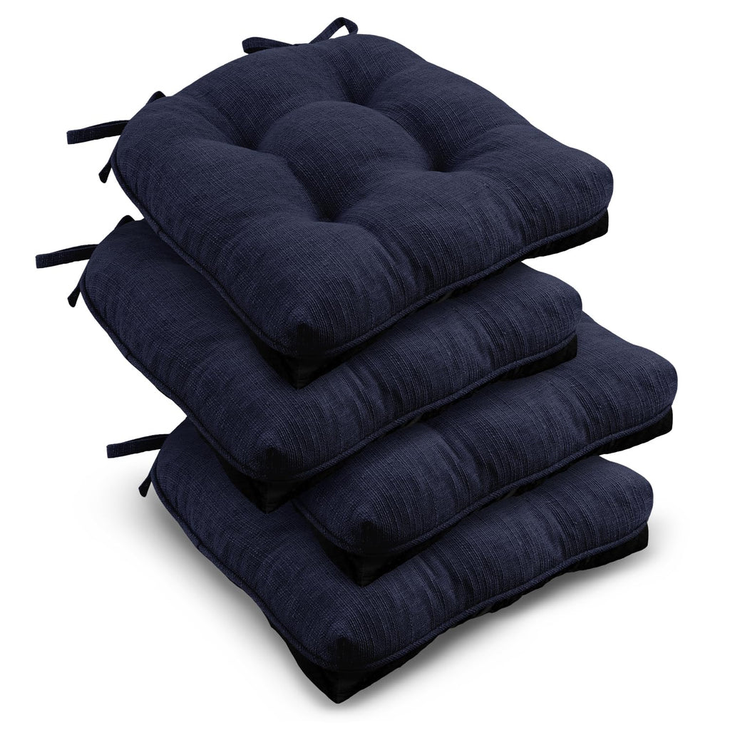 downluxe Indoor Chair Cushions for Dining Chairs, Tufted Overstuffed Textured Kitchen Chair Pads with Ties and Non-Slip Backing, 15.5" x 15.5" x 4", Aqua Blue, 4 Pack
