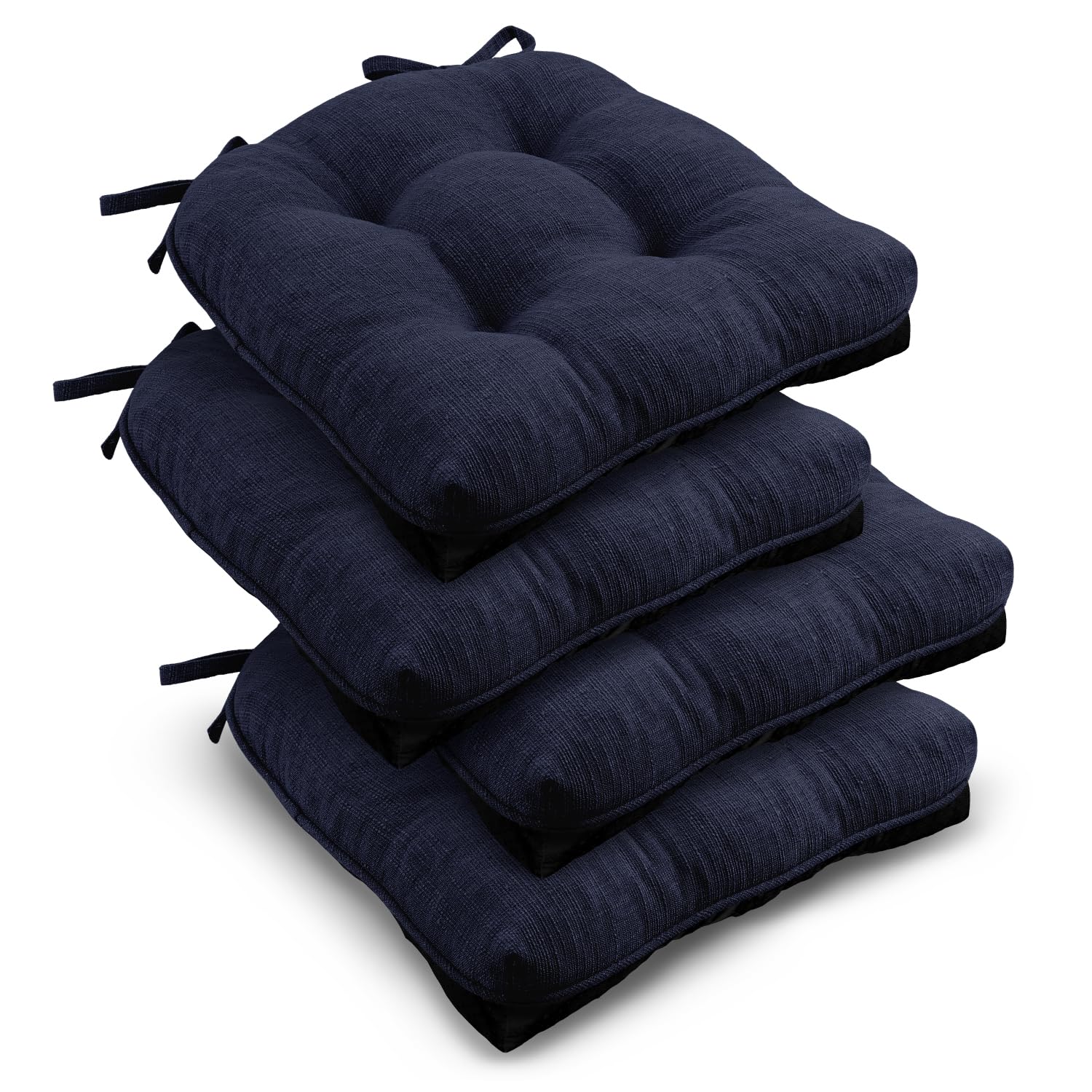 downluxe Indoor Chair Cushions for Dining Chairs, Tufted Overstuffed Textured Kitchen Chair Pads with Ties and Non-Slip Backing, 15.5" x 15.5" x 4", Aqua Blue, 4 Pack