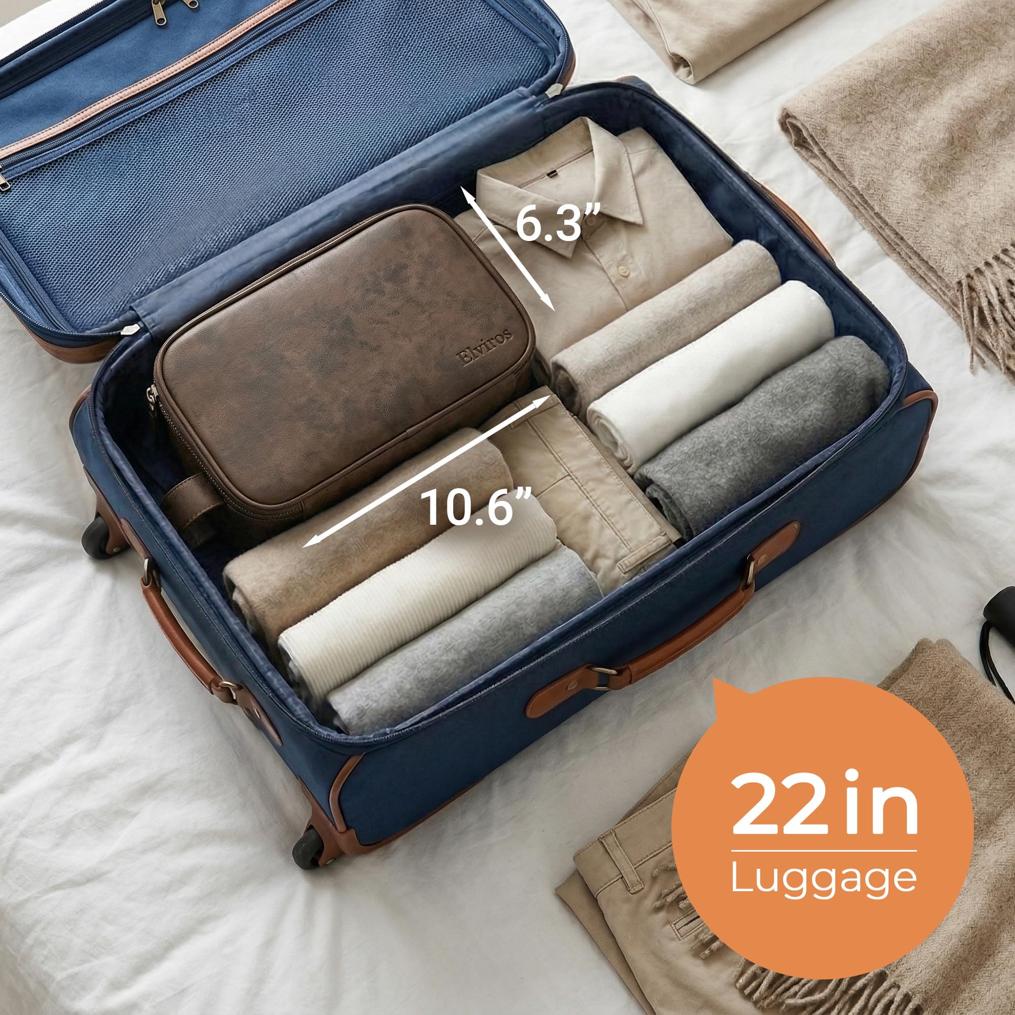 Elviros Travel Toiletry Bag for Men, Shaving Dopp Kit Water-resistant Bathroom Small Toiletries Organizer PU Leather Cosmetic Bags