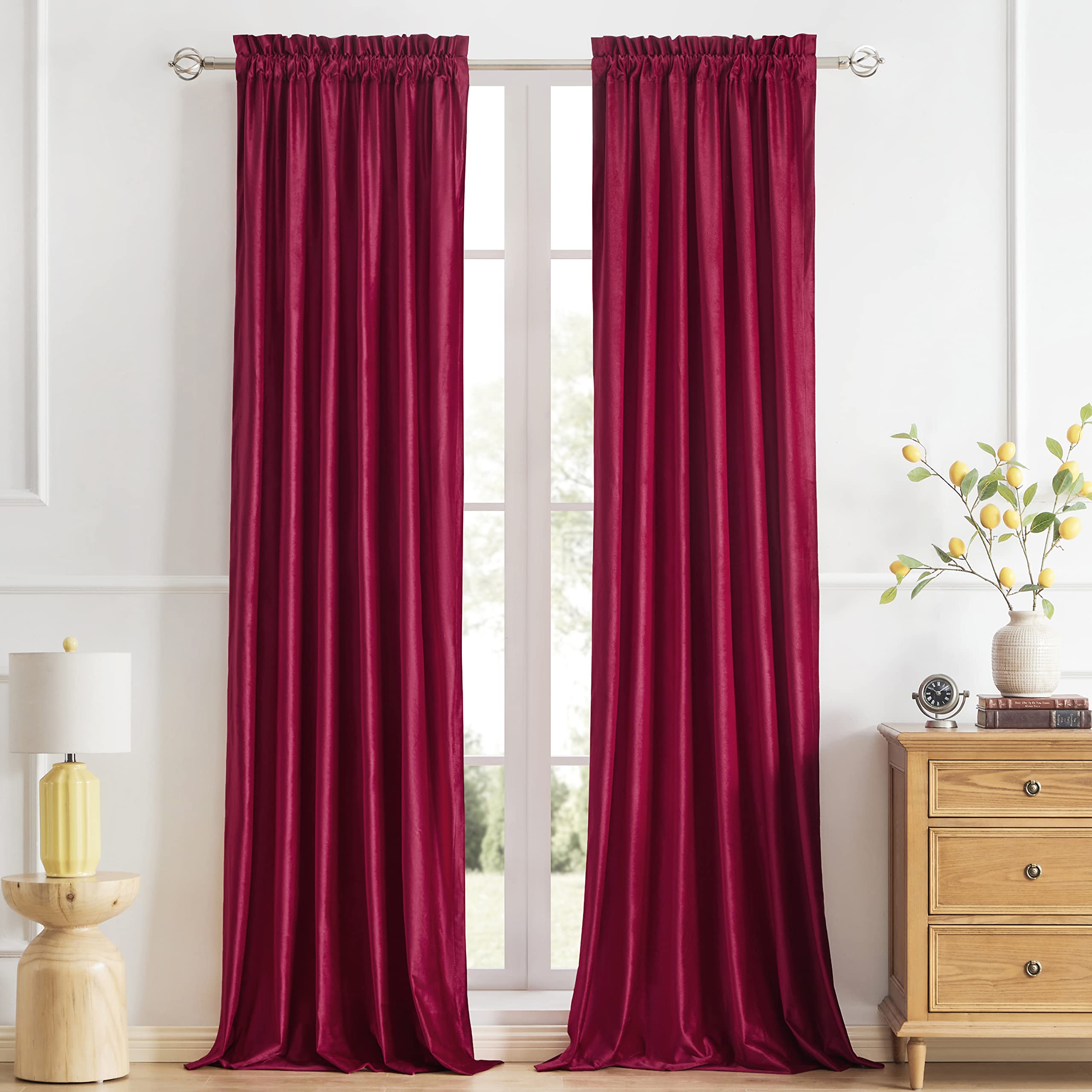 Champagne Beige Velvet Curtains 63 inches for Living Room Luxury Room Darkening Curtain Elegant Bedroom Thermal Insulated Modern Heavy Thick Soft Soundproof Rod Pocket Window Drapes Set of 2 Panels