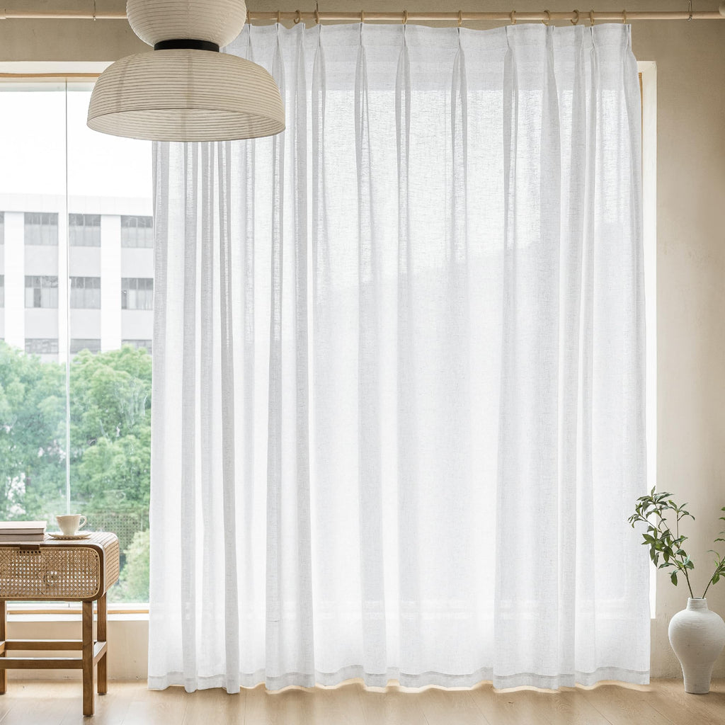 MAIHER Linen Textured Pleated Curtains 63 Inches Long for Living Room, Light Filtering Pinch Pleat Semi Sheer Drapes Curtains with Tieback and Hooks, Natural Linen (1 Panel, 54" W x 63" L)
