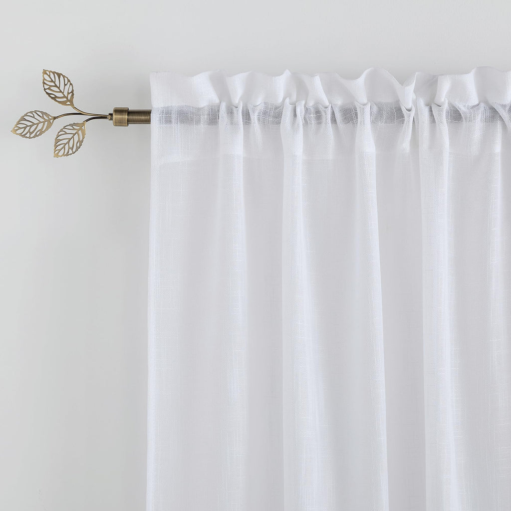 RYB HOME Small Curtain Rod 28 to 48 Inch Adjustable Telescoping Blackout Decorative Drape Rod with Leaf Finial for Cafe Kitchen Kids Bedroom Bathroom Shower Living, Antique Brass, 1 Inch Diameter
