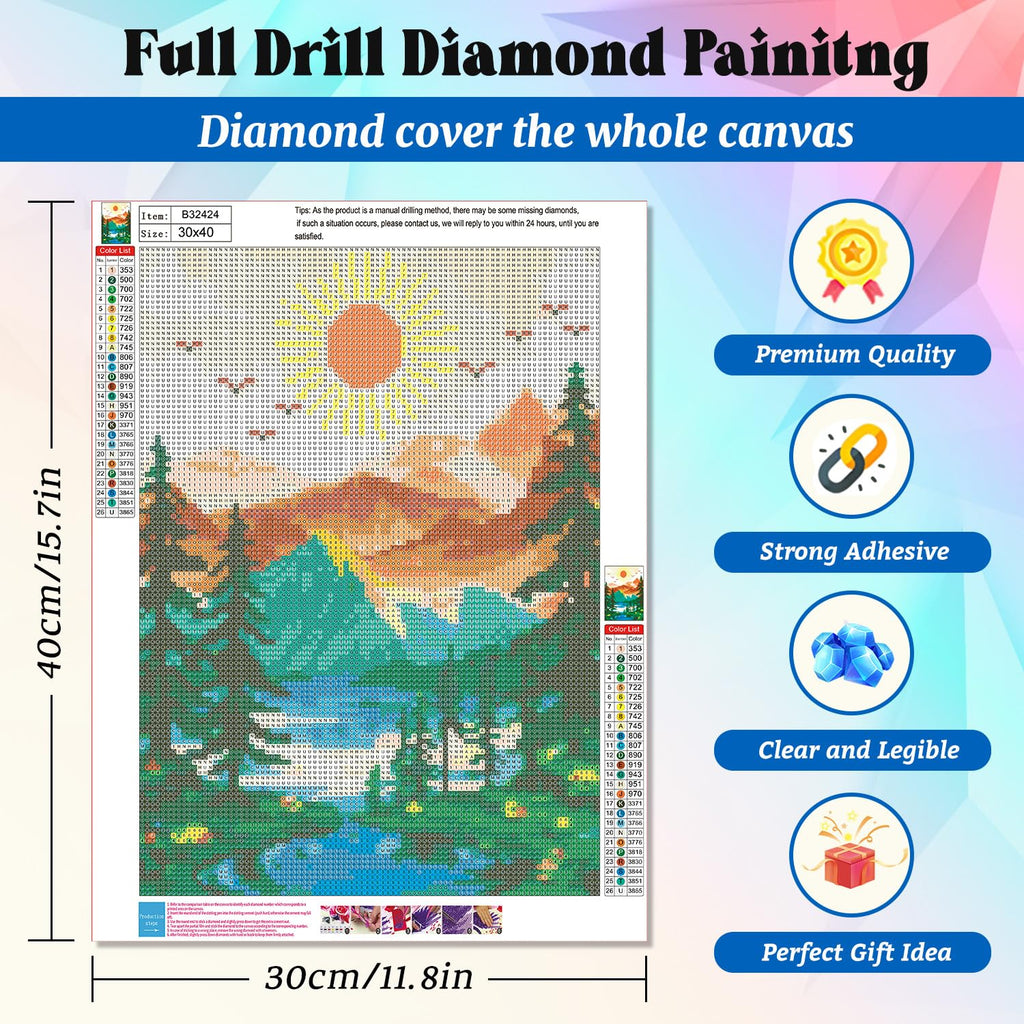 Yunnuo Diamond Art Kit, Tropical Beach Sunset with Palm Trees, DIY Round Gem Art Canvas, Crafts for Adults and Beginners, 12x16 in, Landscape Painting