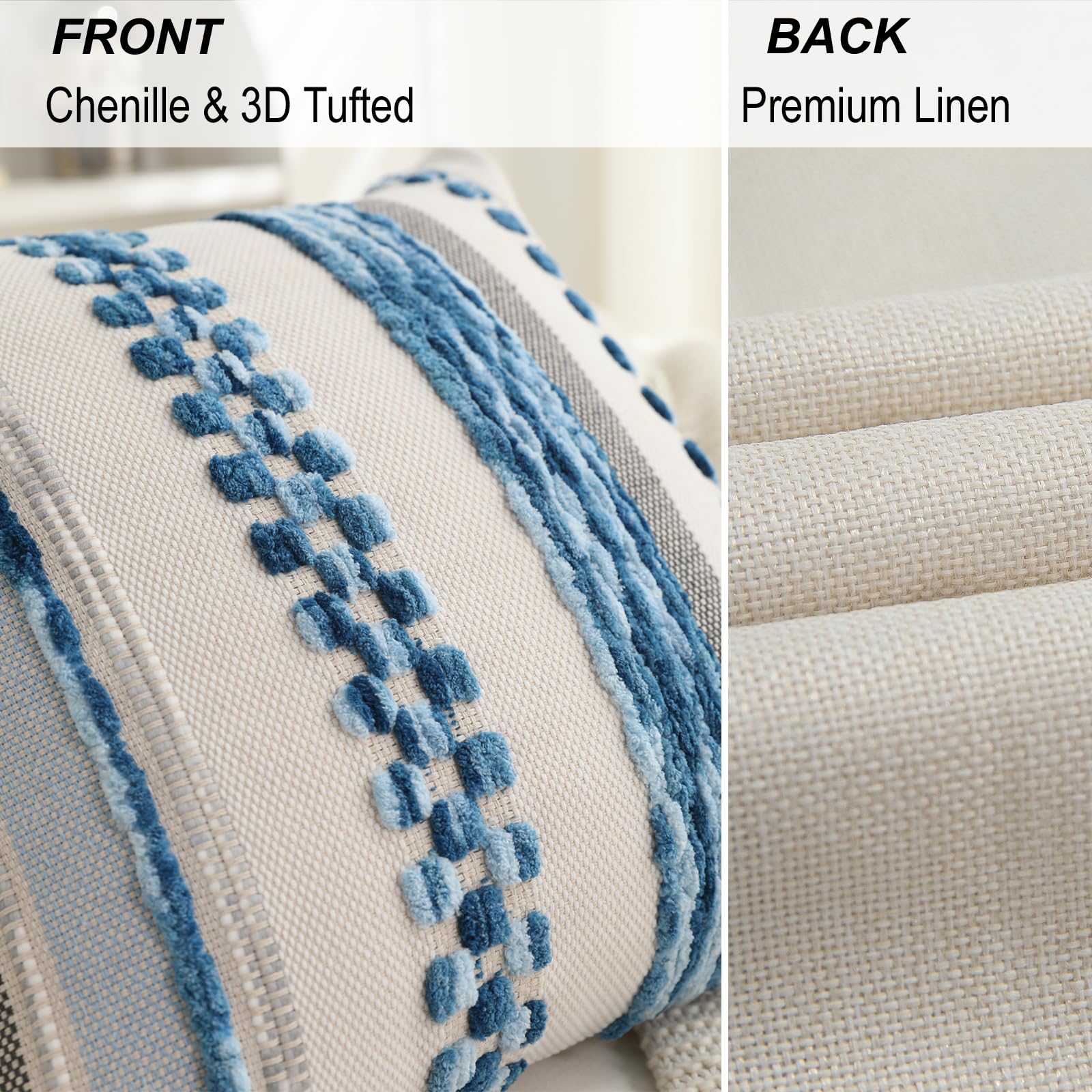 Boho Pillow Covers 18x18 Set of 2 for Couch-Modern Farmhouse Sofa Decorative Throw Pillow Covers Textured Chenille Cushion Covers Outdoor Netural Bohemian Pillow Cases Square
