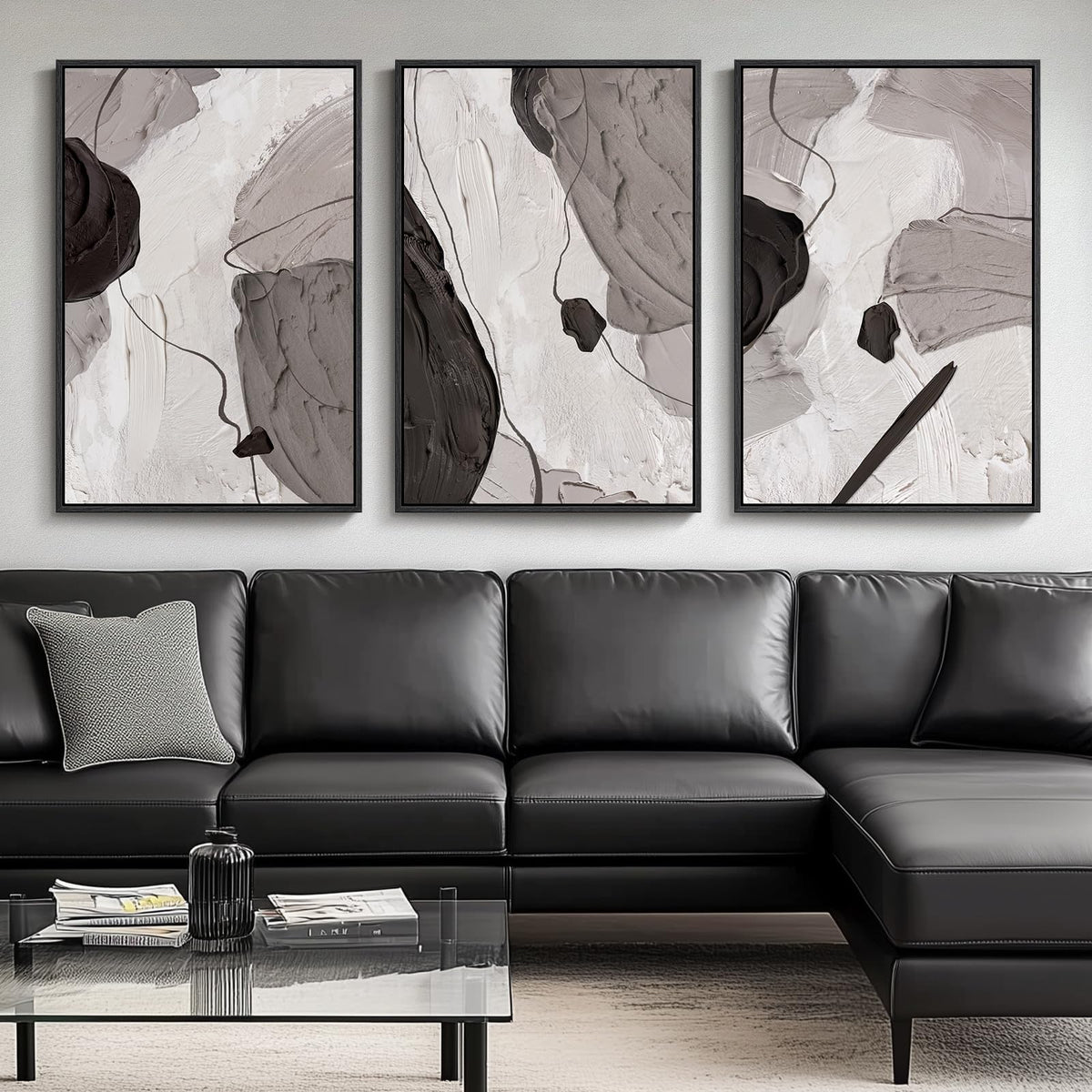 Framed Black and White Modern Abstract Wall Art, 3 Piece Canvas Prints Paintings Artwork for Walls, Minimalist Black White Grey Pictures for Living Room Dining Room Bedroom Office Wall Decor 16x24 In