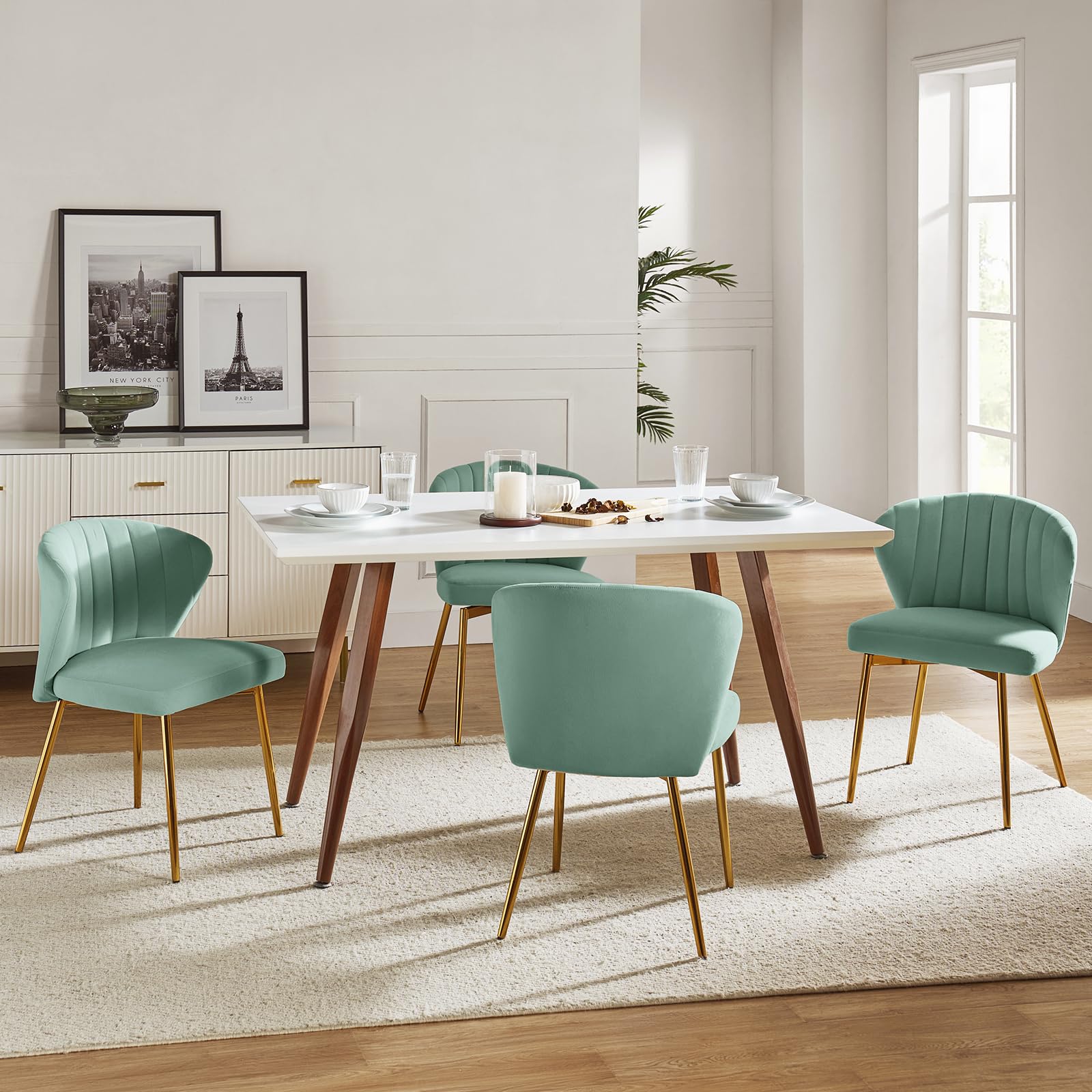 HULALA HOME Velvet Dining Chairs, Modern Small Armless Accent Chair with Gold Metal Legs, Living Room Upholstered Cute Side Chair, Elegant Tufted Back Vanity Chair for Bedroom, Auburn
