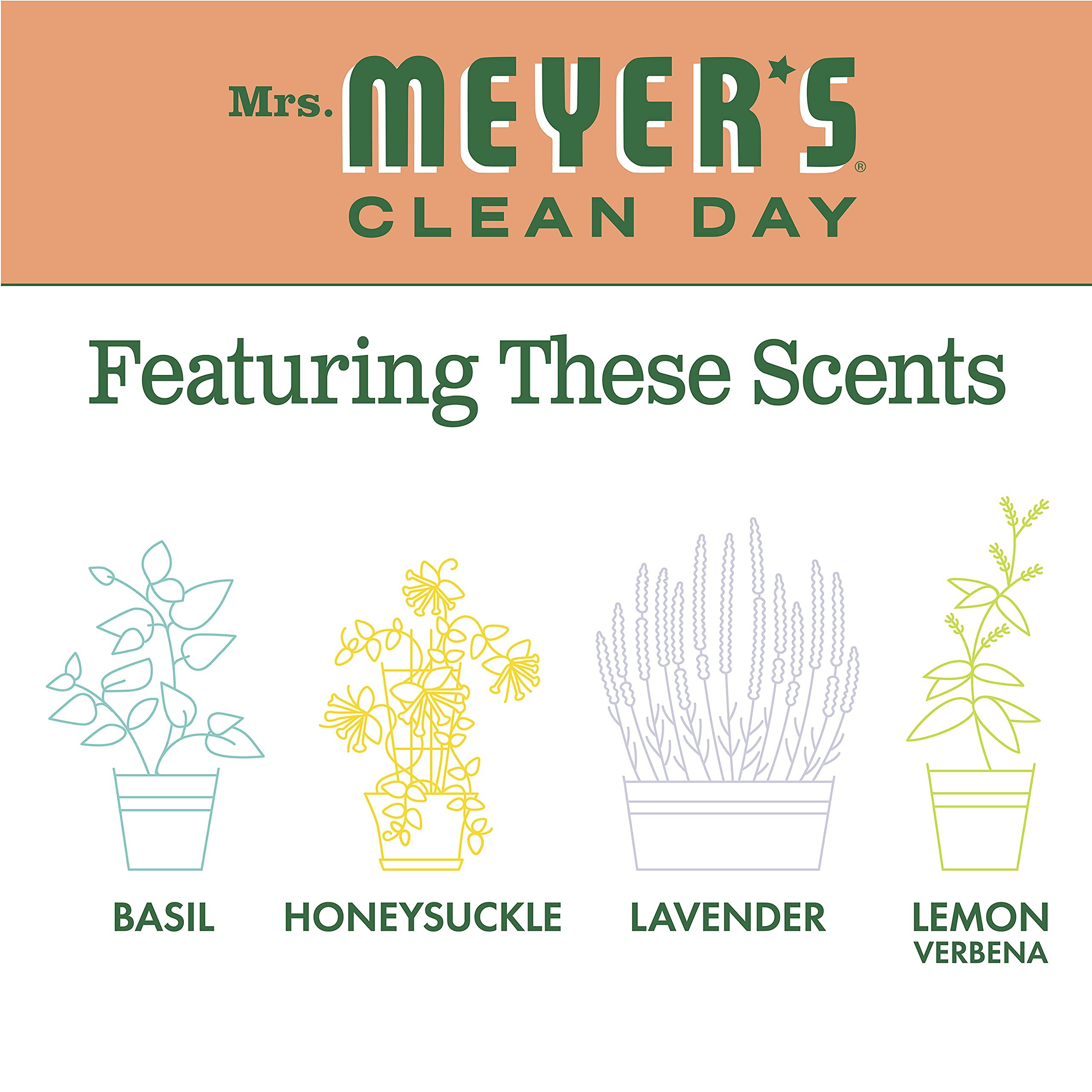 MRS. MEYER'S CLEAN DAY Liquid Hand Soap Fall Seasonal Variety, 1 Acorn Spice, 1 Mum, 1 Apple Cider, 1 Lemon Verbena, 1 Basil, 1 Lavender, 12.5 OZ Each, (1 Variety Pack)