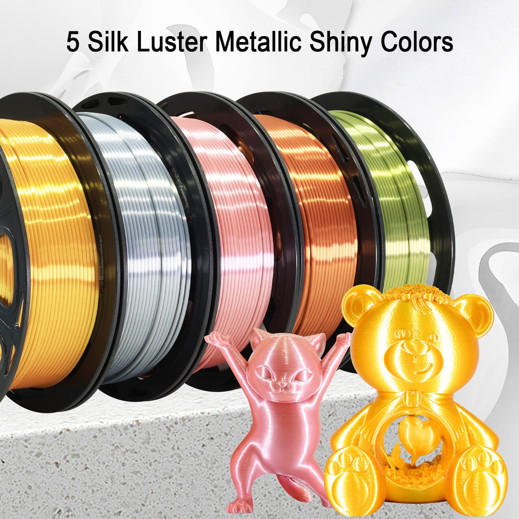 1.75mm PLA 3D Printer Filament Bundle: Glow in Dark Green/Blue/Purple/Rainbow, One Spool Clear Multi Colored, Each Spool 250g, Total 1.25Kg 3D Printing Material, 250g x 5 Spools Glow in Dark PLA