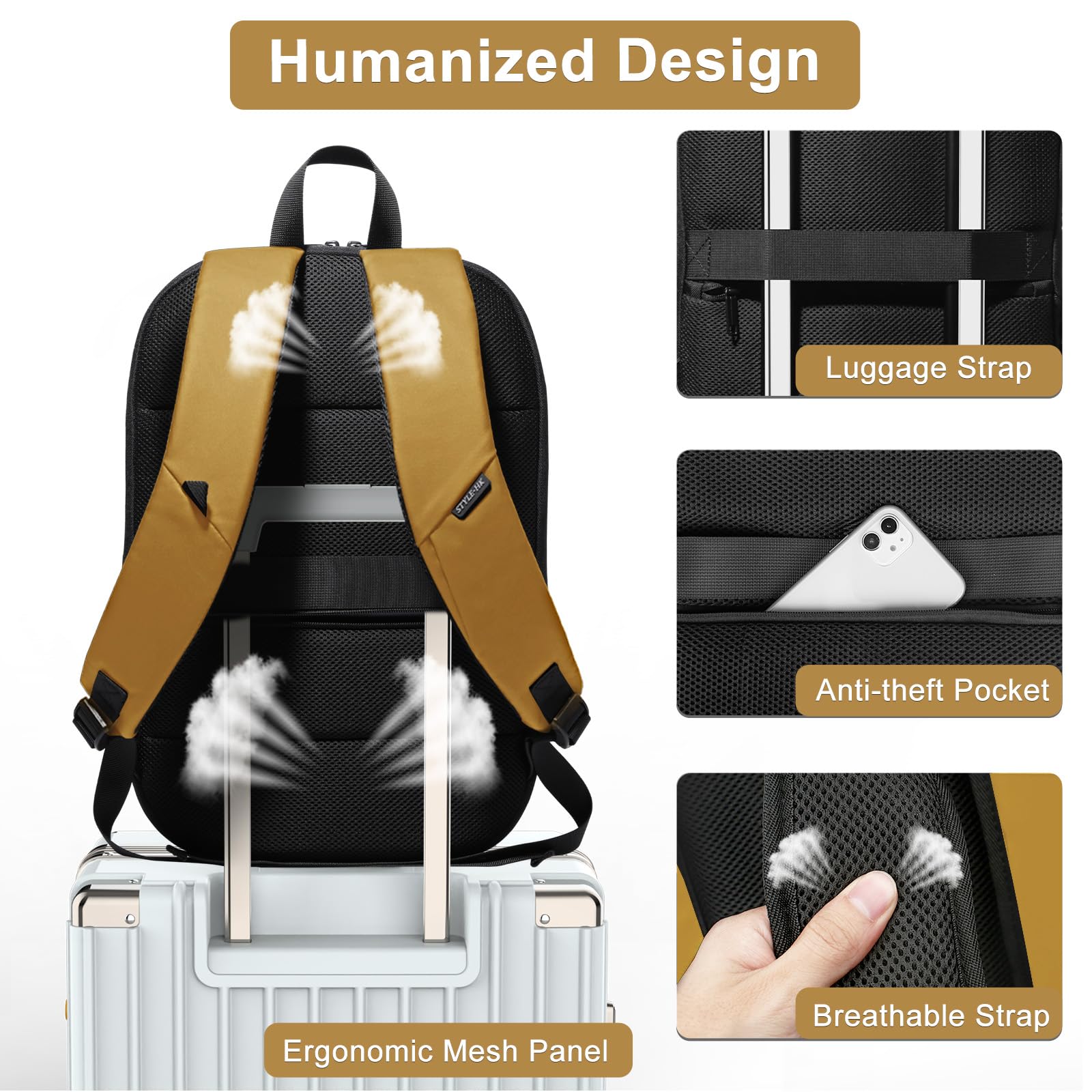 hk Business Backpack for Men 15.6 Inch,Slim & Expandable Waterproof Travel Laptop Backpack, Anti-Theft Lightweight Work Computer Bag, College Laptop Backpacks Gifts for Men Women-Black