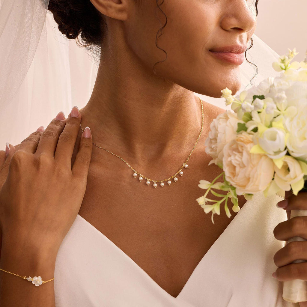 Pearl Necklace for Women Trendy,14k Gold Plated Necklace Dainty Wedding Necklace Small Cute Choker Necklace Gold Prom Drop Necklace Vintage Waterproof Jewelry for Women Prom Jewelry Fashion Gifts