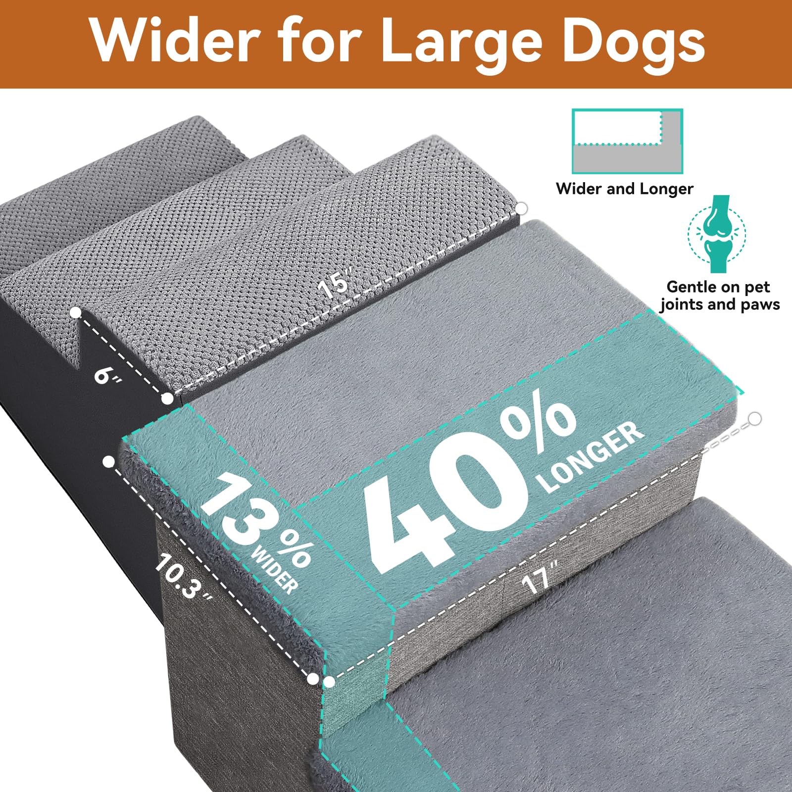 Zerbuger Dog Stairs with Condo 15" H, 2-Step Wider Dog Steps for Small/Medium/Large Old Dogs Cats, Folding Sturdy Storage Pet Stairs Climbing Bed Couch, Ramp for Car Hold Up to 150 lbs, Beige