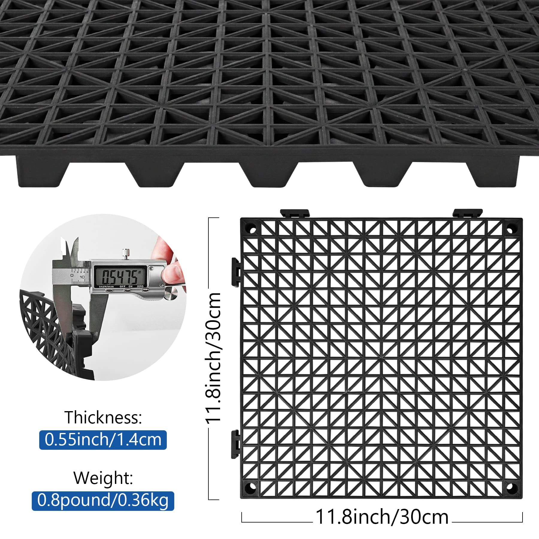 ToLanbbt Modular Interlocking Cushion 8P 11.8" x 11.8" Interlocking Rubber Floor Drain Holes Non-Slip Splicing Drainage Mats for Deck, Shower, Kitchen, Drain Pool, Sauna Bath, Indoor Outdoor (Black)