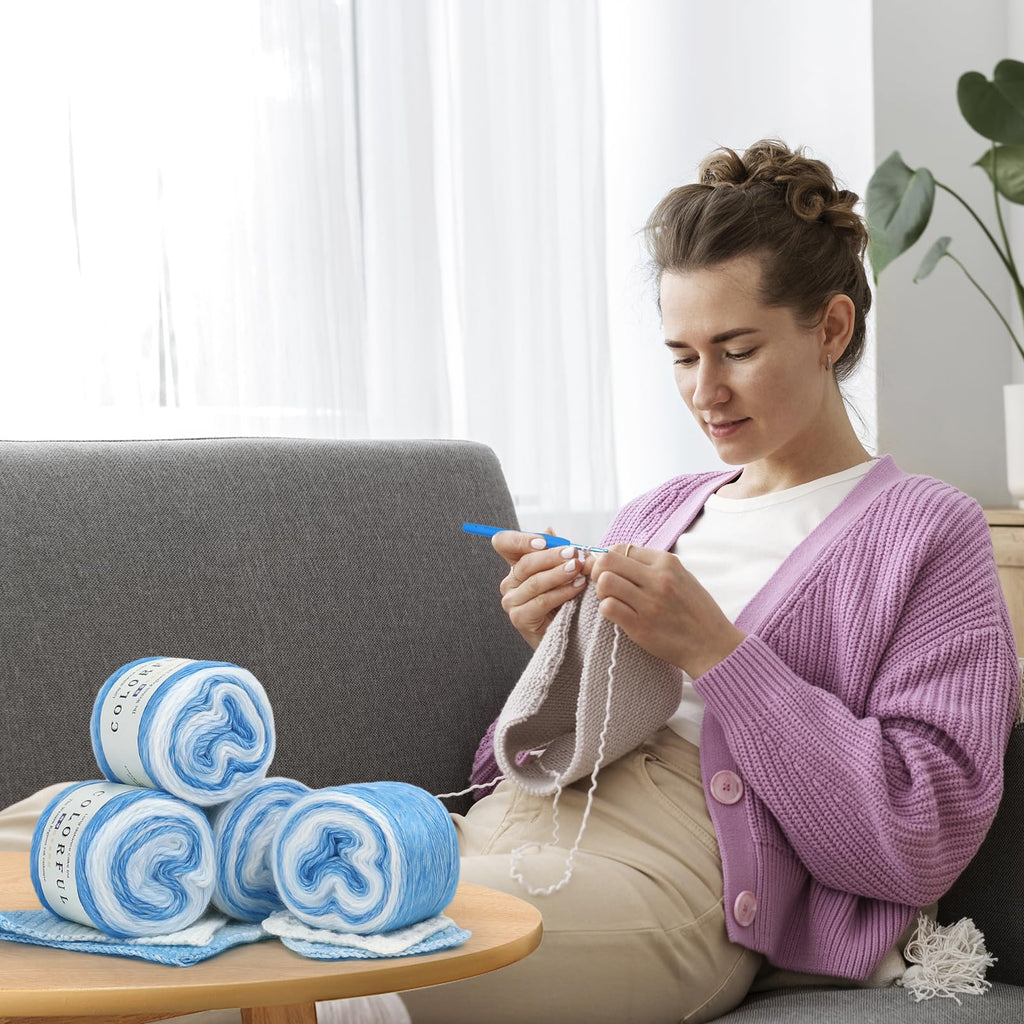 Katech Fairyland Yarn for Crocheting Knitting-Gradient Yarn Cake-4 Pack of 100g/3.52 oz-Soft DK Light Weight #3-60% Cotton 30% Acrylic 10% Wool-Perfect for Scarves, Shawls, Blankets and Garments(A)