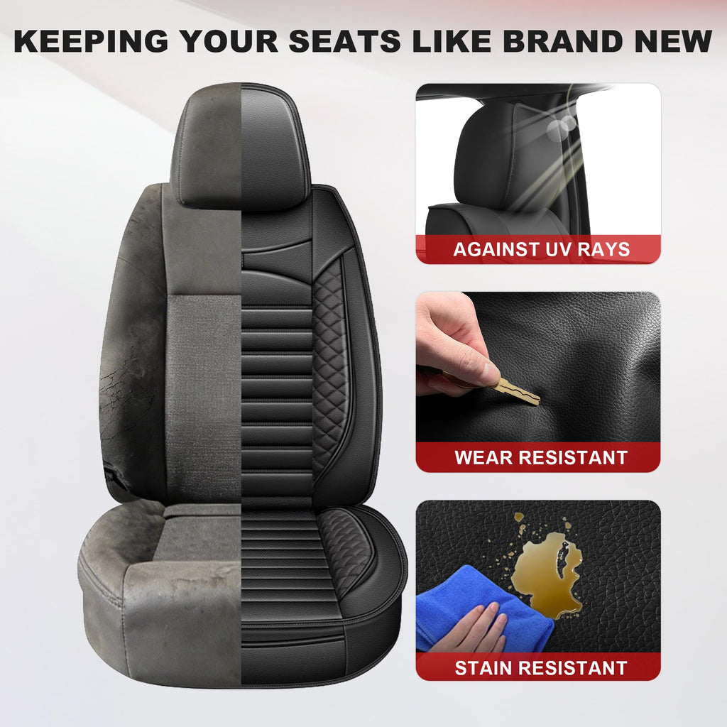 AOMSAZTO Seat Covers Fit for Ford F150 : 2009-2024 2025 2026 - F250/F350/F450 2017-2024 2025 2026 Truck Pick-up Front Car Seat Covers Faux Leather(Blackline, 2PCS Front)