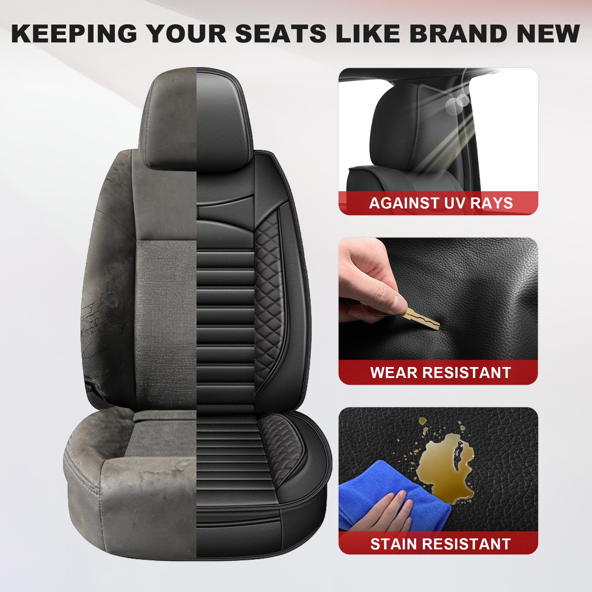 AOMSAZTO Seat Covers Fit for Ford F150 : 2009-2024 2025 2026 - F250/F350/F450 2017-2024 2025 2026 Truck Pick-up Front Car Seat Covers Faux Leather(Blackline, 2PCS Front)