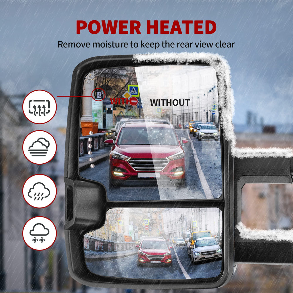 YITAMOTOR Towing Mirrors Compatible with 07-13 Silverado 1500 2500 3500 Tahoe Suburban Avalanche GMC Sierra Yukon Cadillac LED Turn Signal Light Power Heated Manual Telescoping Folding