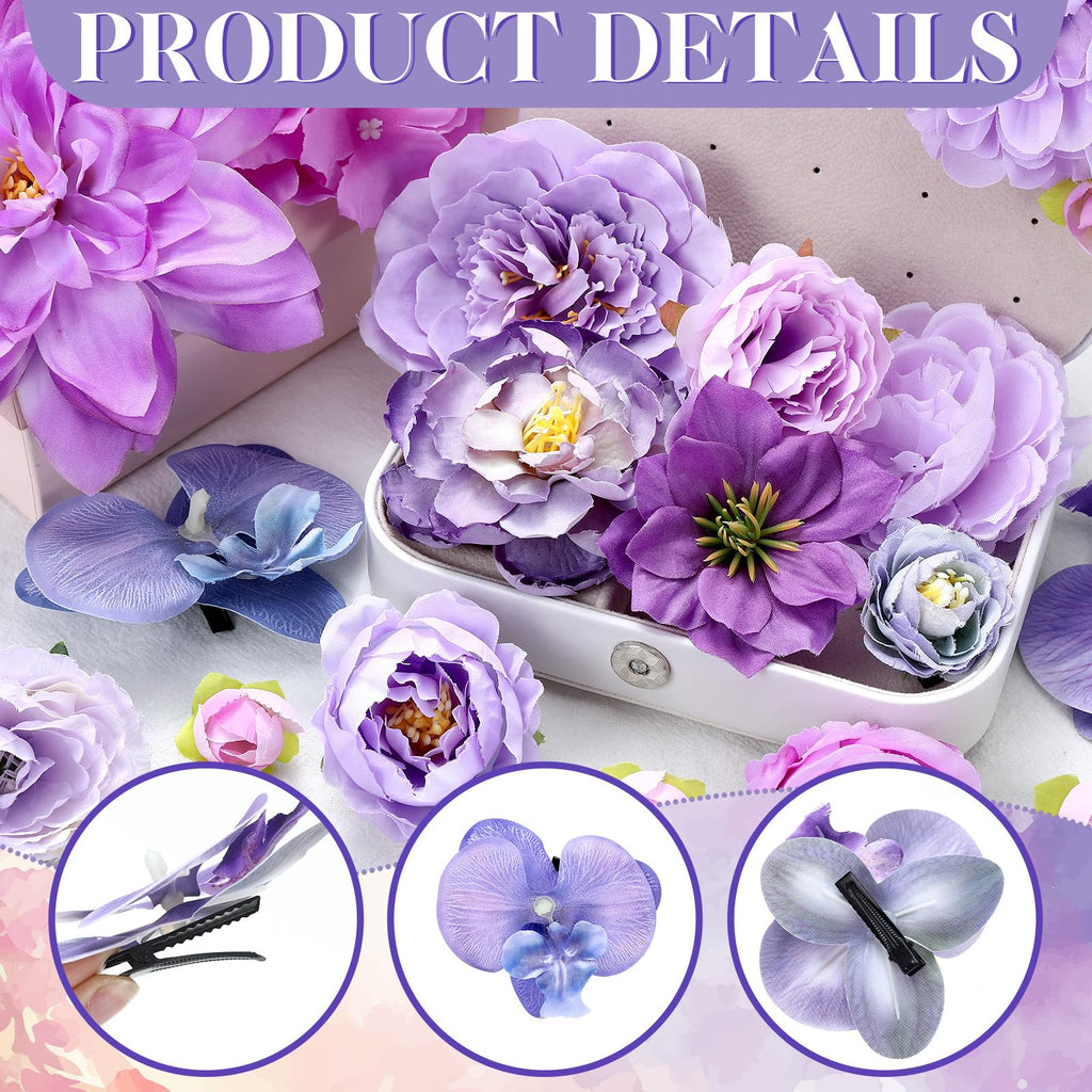 BBTO Flower Hair Clip Rose Hair Clips Barrettes for Women Flower Accessories Boho Bride Claw Clip Hairpin Brooch Pin Headpiece for Wedding(Beige Orange Series,21 Pcs)