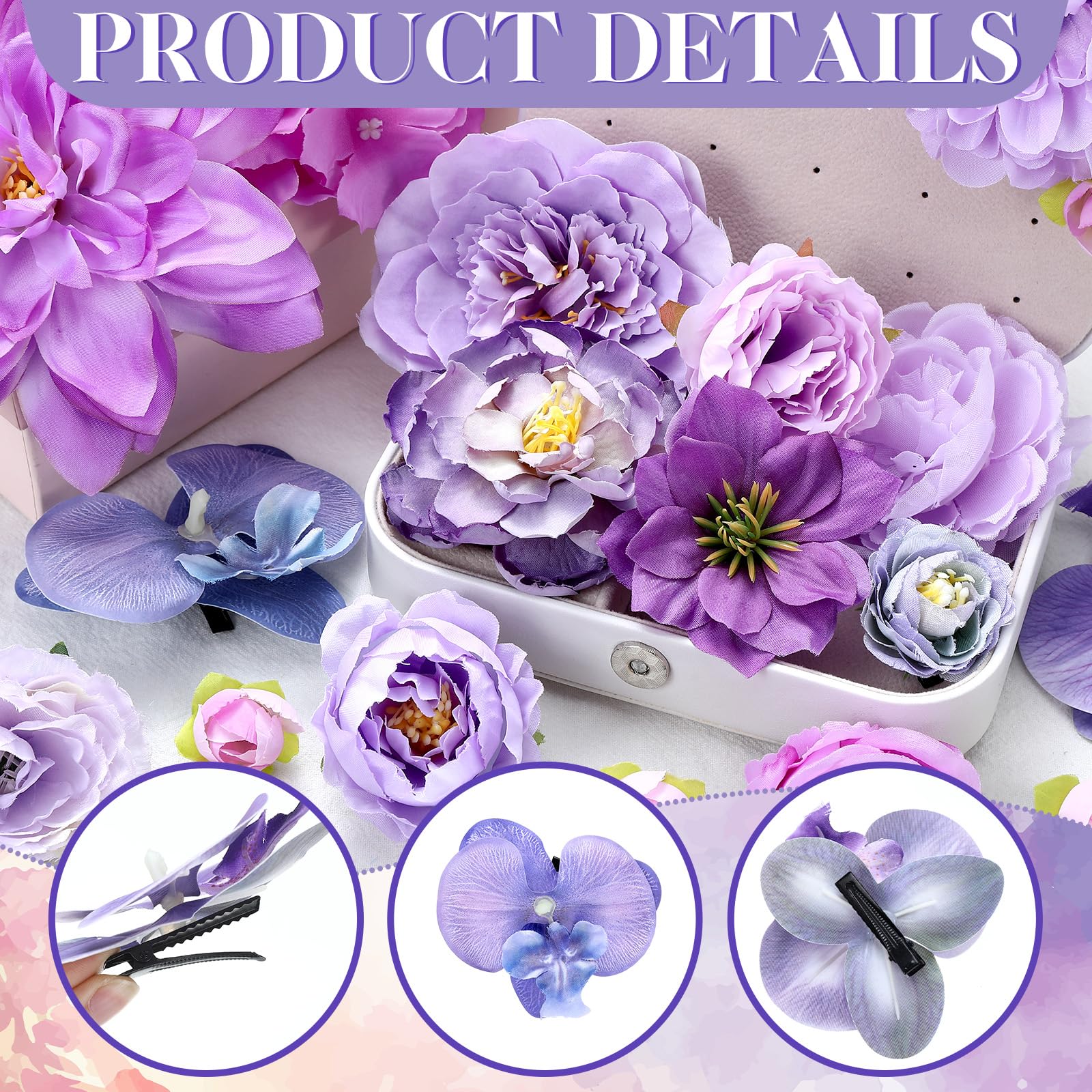 BBTO Flower Hair Clip Rose Hair Clips Barrettes for Women Flower Accessories Boho Bride Claw Clip Hairpin Brooch Pin Headpiece for Wedding(Beige Orange Series,21 Pcs)