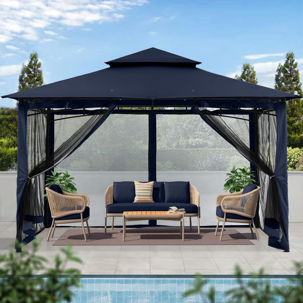 MASTERCANOPY Outdoor Garden Gazebo for Patios with Stable Steel Frame and Netting Walls (9x9,Beige)