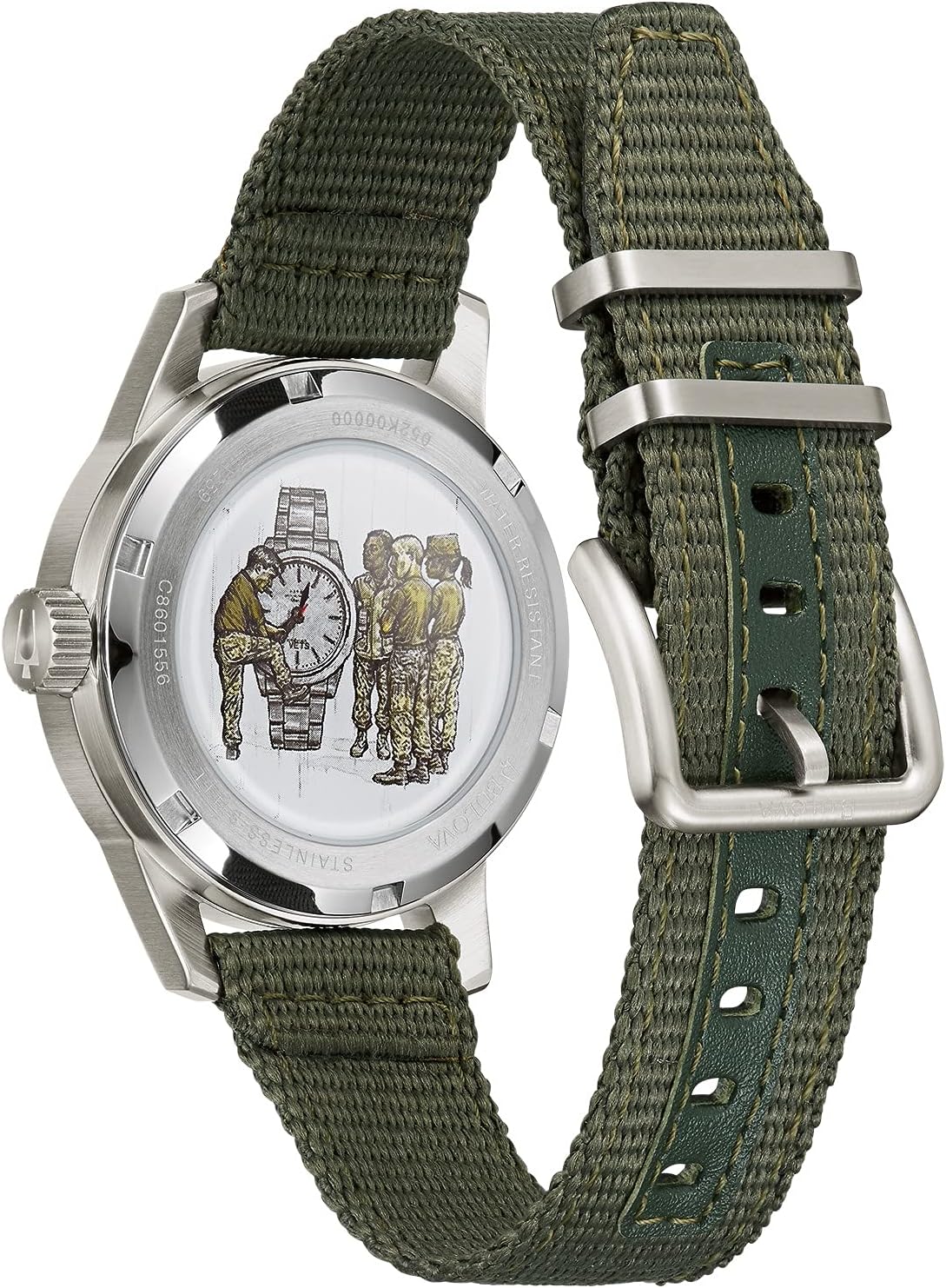 Bulova Men's Military Heritage Hack Veteran's Watchmaking Initiative Watch in Stainless Steel with 3-Hand Automatic, Green NATO Strap Style: 96A259