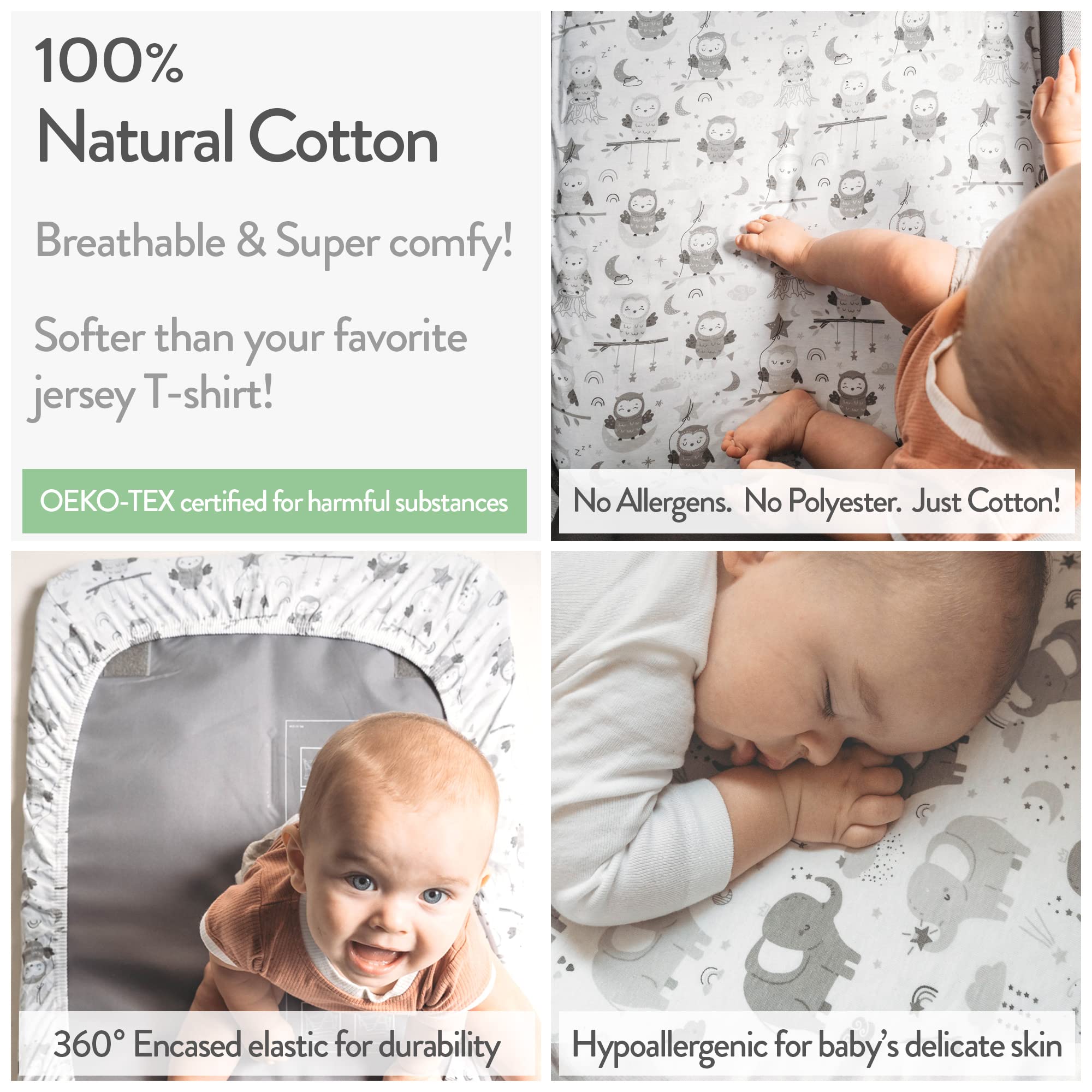Joey + Joan Bassinet Sheets Compatible with 4moms Mamaroo Sleep Bassinet - Fits 18 x 30 Inch Oval Bassinet Mattress – Buttery Soft 100% Cotton – 2 Pack – Farm Animals – 2 Pack