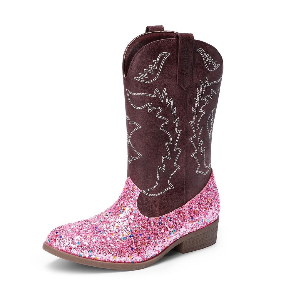 DREAM PAIRS Cowgirl Cowboy Western Boots Girls Mid Calf Riding Shoes Little Kid/Big Kid