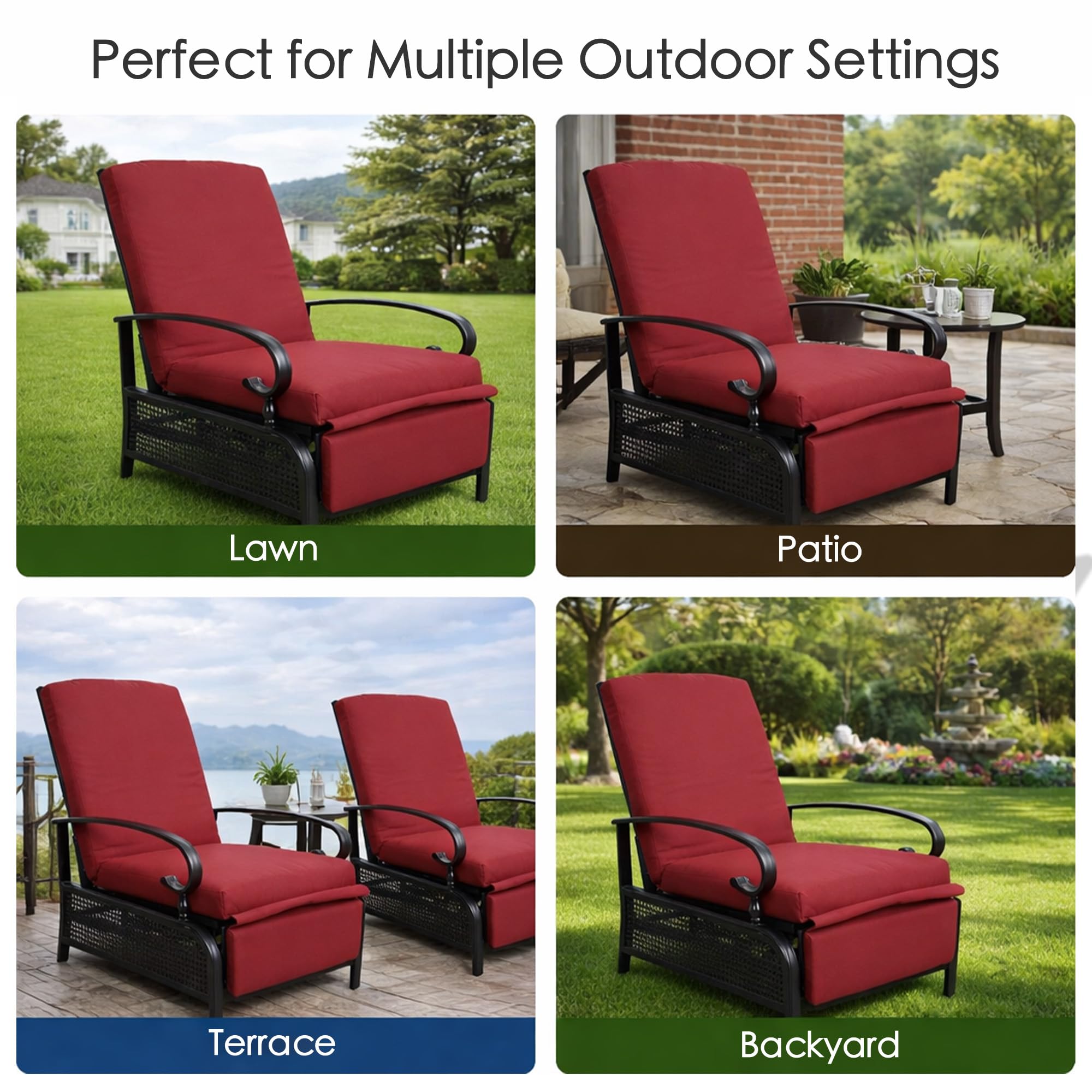 Kozyard Adjustable Outdoor Reclining Lounge Chair, Cushioned Patio Chaise Lounge with Extendable Metal Frame for Sunbathing, Reading & Relaxing – Comfortable Outdoor Recliner, Aqua