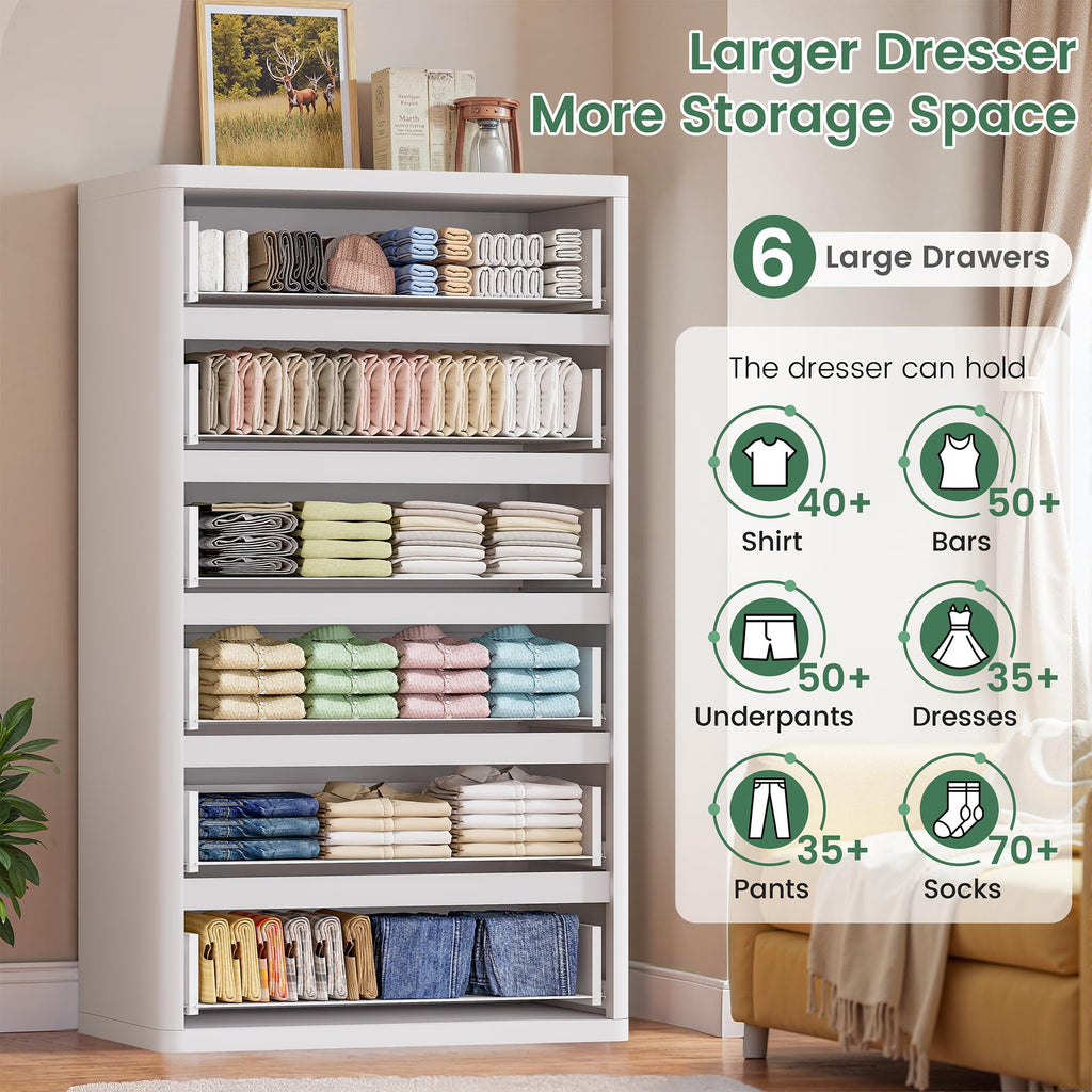 Standifurno Black 56" Tall Dresser for Bedroom, Fluted Modern 6 Drawers Deep Dressers, Wood Chest of Drawers with Handleless, Curved Profil Storage Closet Dressers for Bedroom, Living Room, Hallway