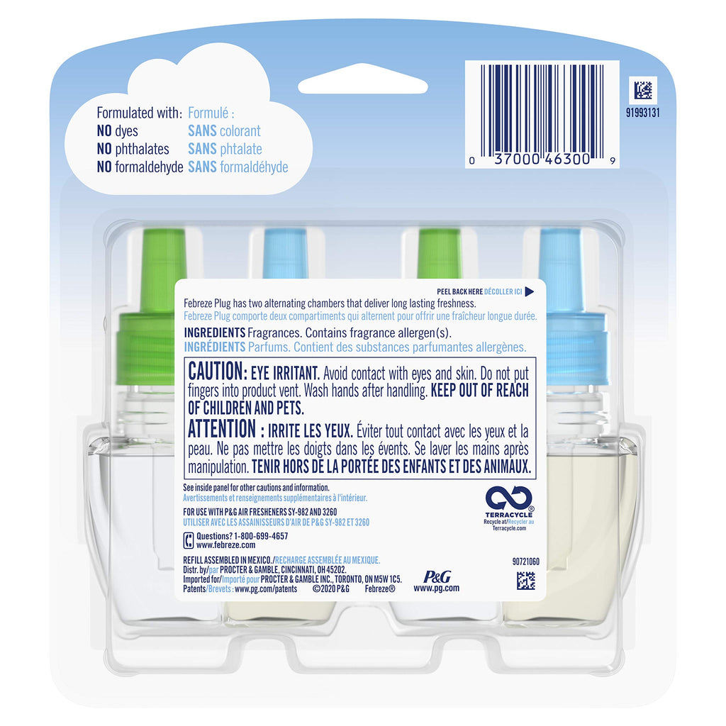 Febreze Plug in Air Freshener, Odor-Fighting Scented Oil Starter Kit, Air Fresheners for Home and Bathroom and Kitchen, Long Lasting for Strong Odors, Ocean Scent, Warmer + 2 Refill
