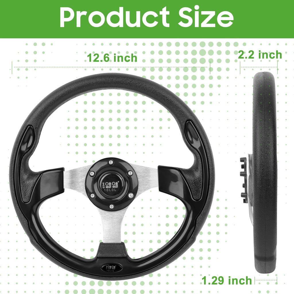 10L0L Golf Cart Steering Wheel, 13' Universal Fit for EZGO TXT/RXV, Club Car DS/Precedent, Yamaha G2-G29 (Carbon Black)