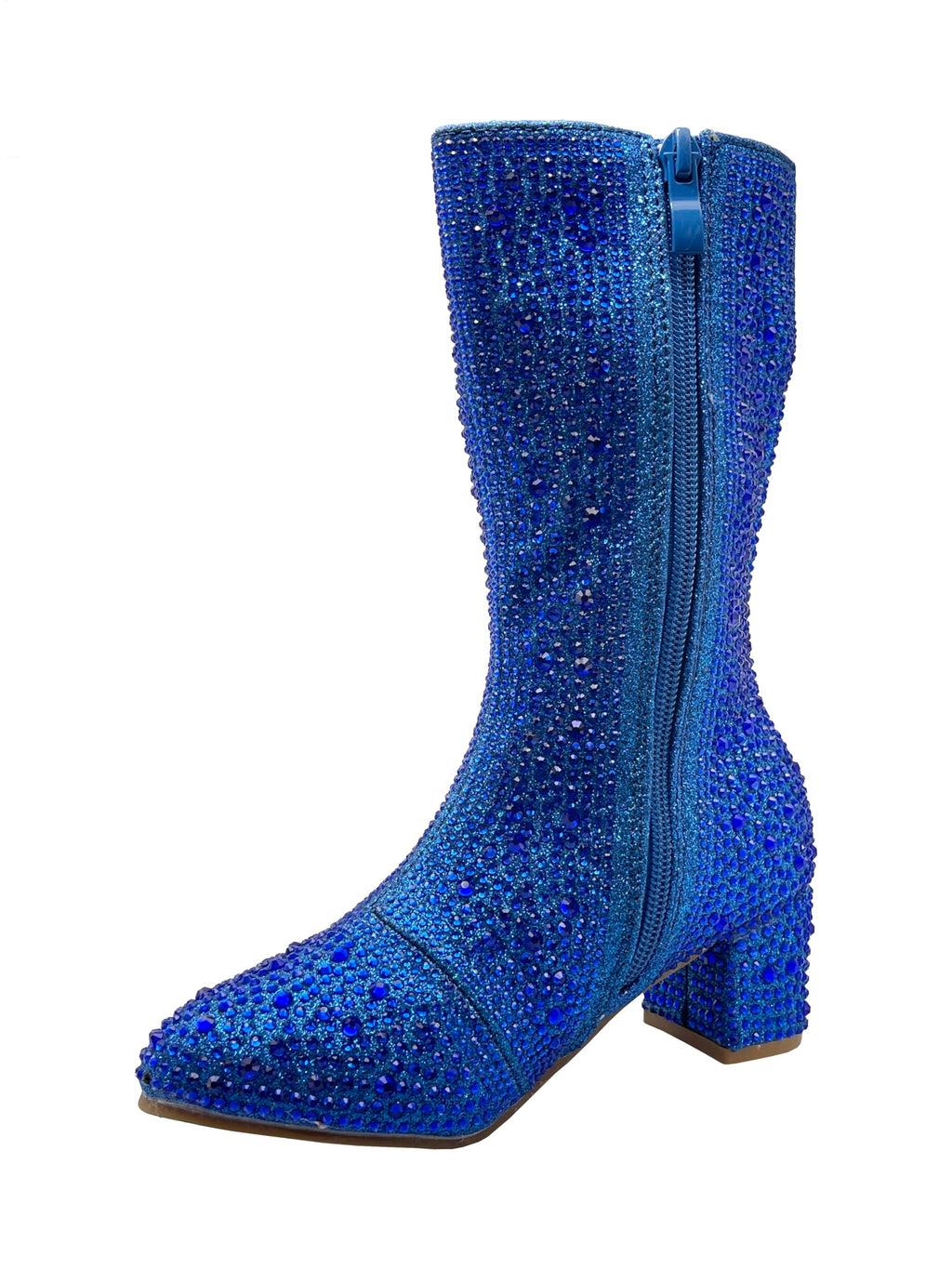 ABSOLEX Girl's Rhinestone Round Toe Knee High Chunky Low Heel Boot