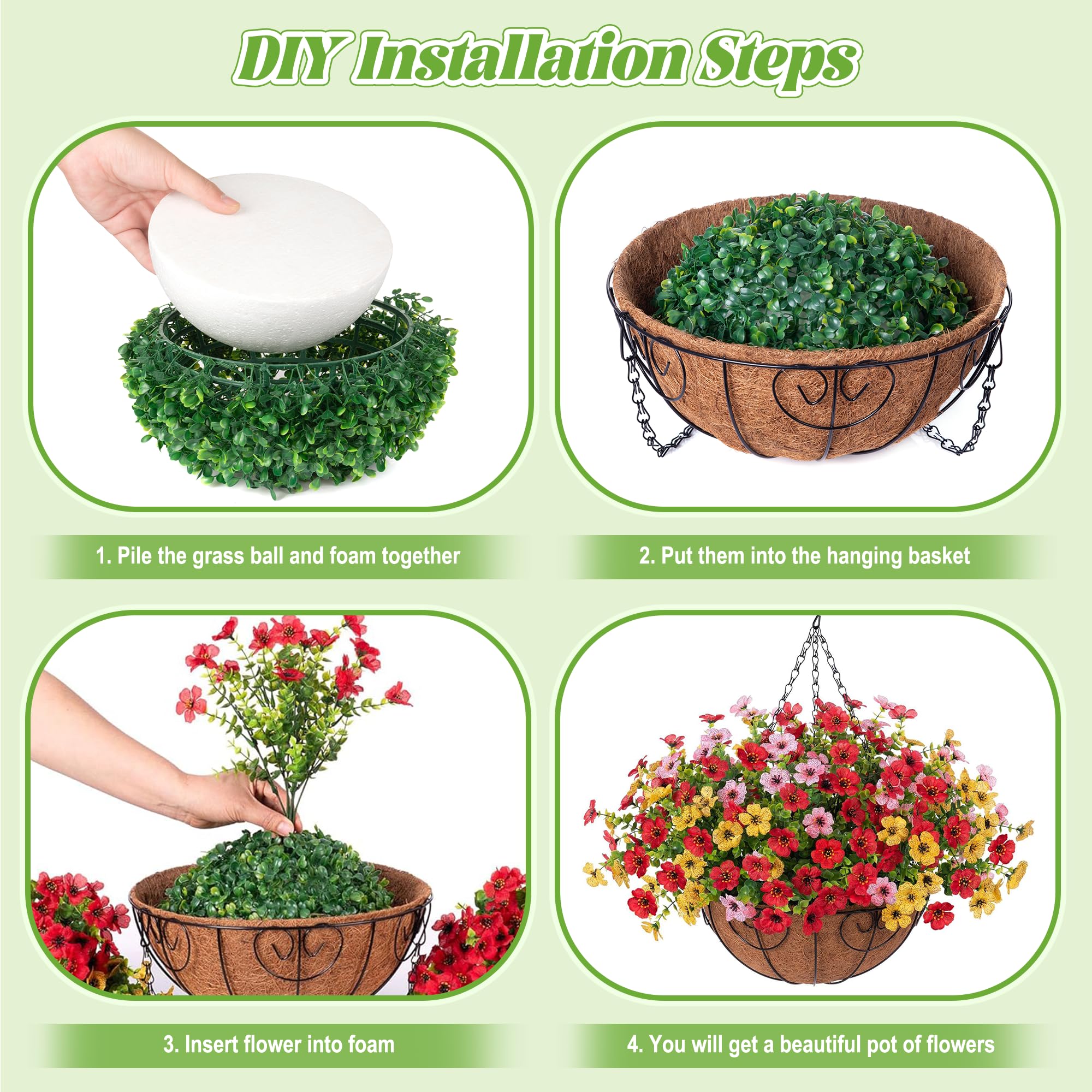 Ammyoo Artificial Faux Hanging Plants Flowers Basket for Spring Outdoor Decoration, Fake Silk Daisy UV Resistant Look Real with Eucalyptus Leaves Summer Outside Decor for Home Patio Garden