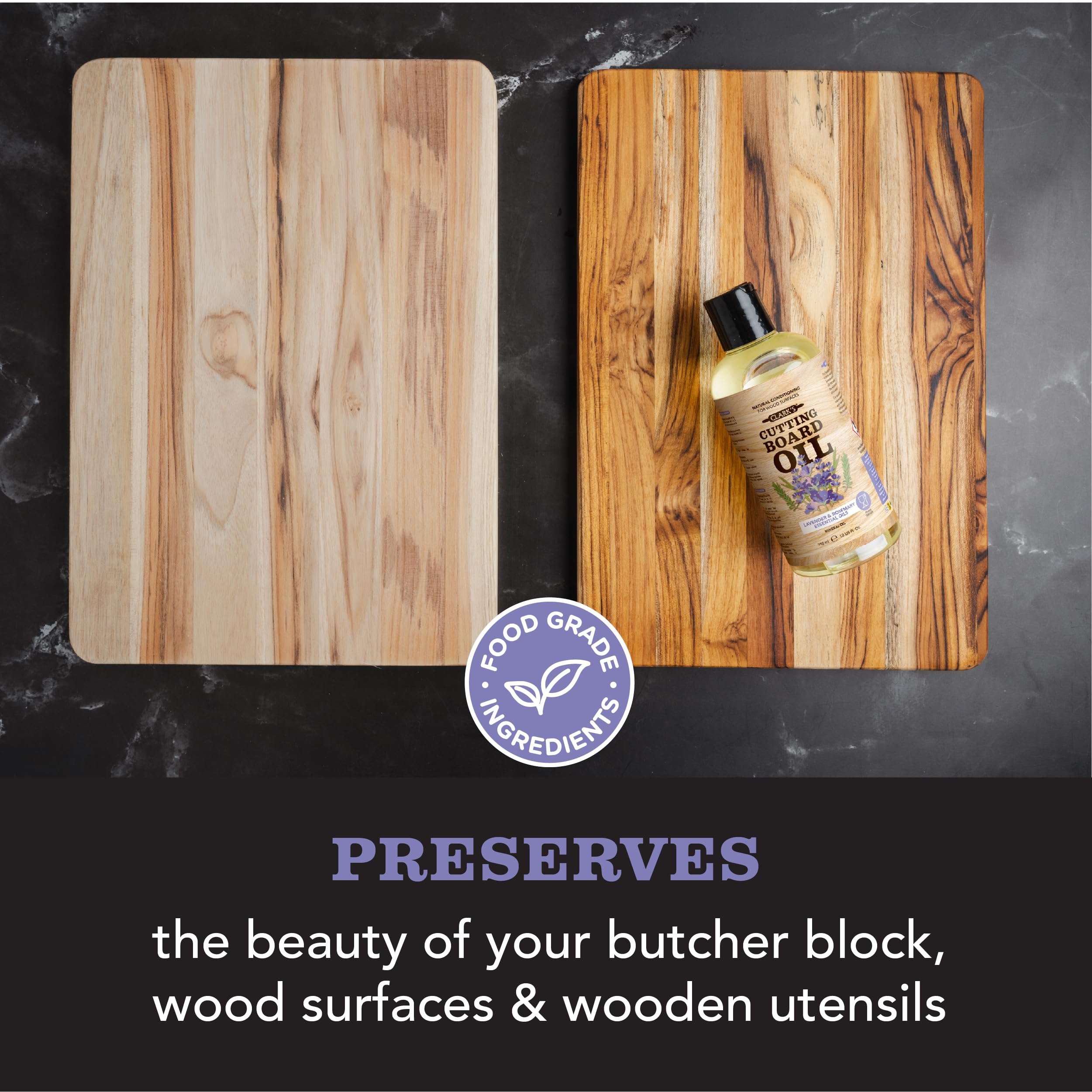 CLARK'S Cutting Board Care Kit with Coconut Oil - Includes Butcher Block Oil and Wax - Made with Refined Coconut Oil, Natural Beeswax, and Carnauba Wax - For Kitchen Countertops and Butcher Blocks