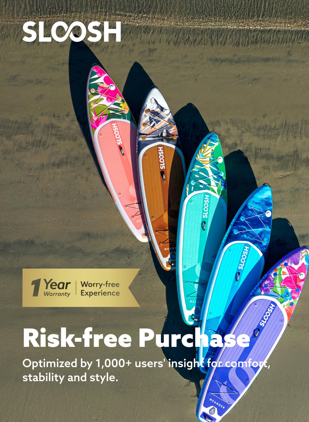 SLOOSH Inflatable Stand Up Paddle Board, 10'6" Inflatable Paddle Boards with Premium Accessories, Non-Slip EVA Deck, Ultra-Light Carry Bag Pump, Meander SUP for Youth & Adults