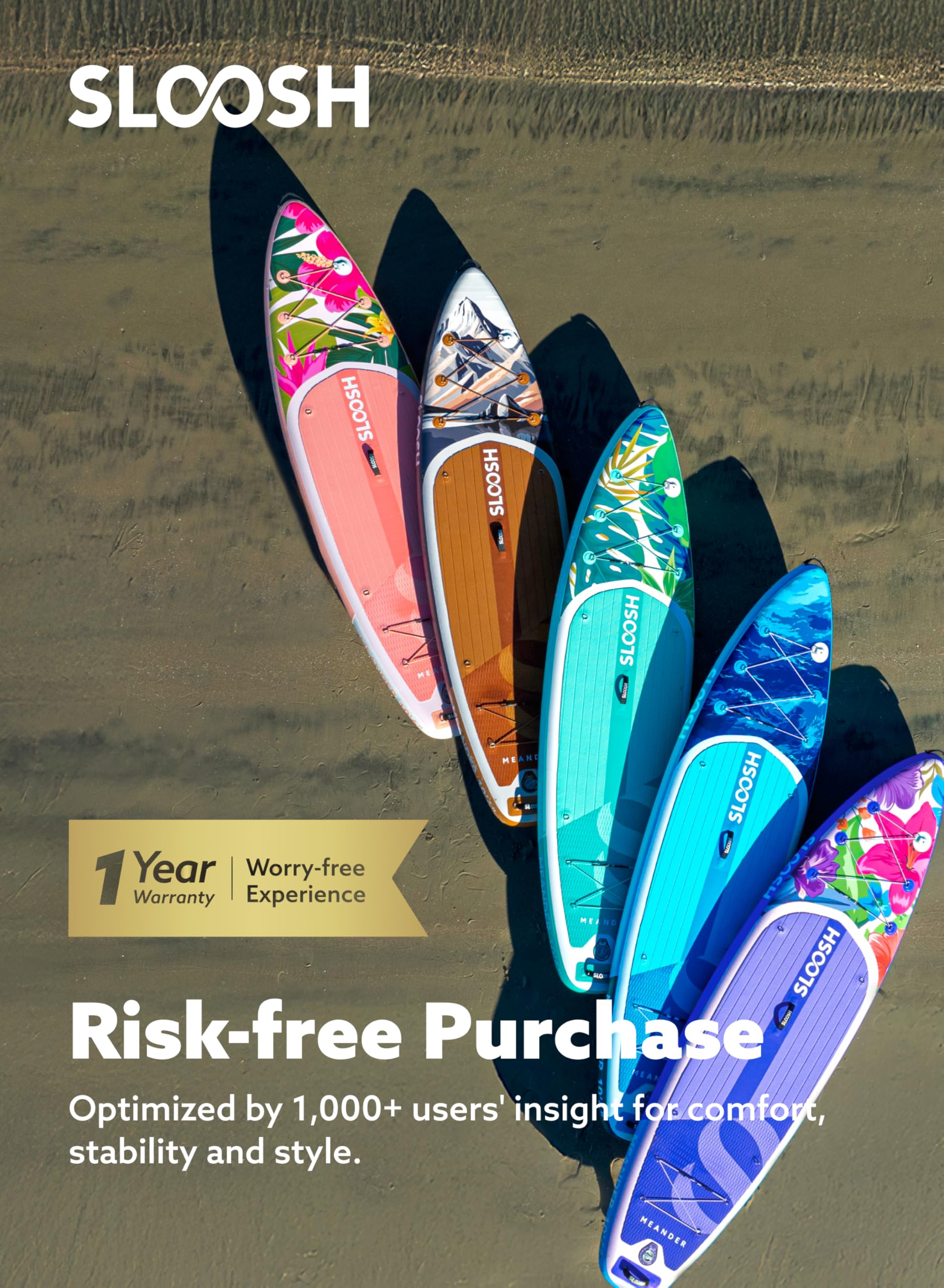 SLOOSH Inflatable Stand Up Paddle Board, 10'6" Inflatable Paddle Boards with Premium Accessories, Non-Slip EVA Deck, Ultra-Light Carry Bag Pump, Meander SUP for Youth & Adults