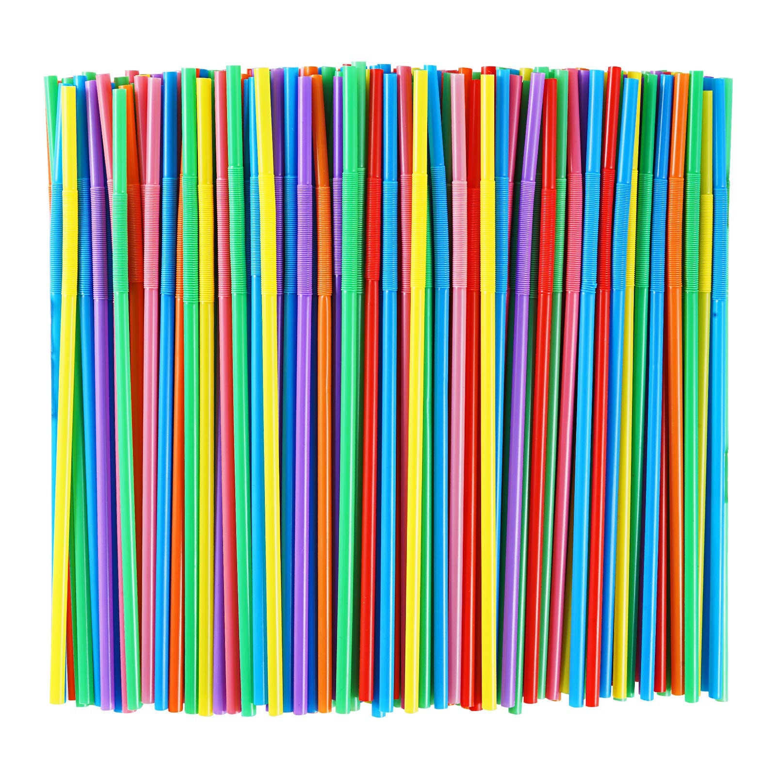 100 Pcs Colorful Plastic Long Flexible Straws.(0.23''diameter and 10.2"long)