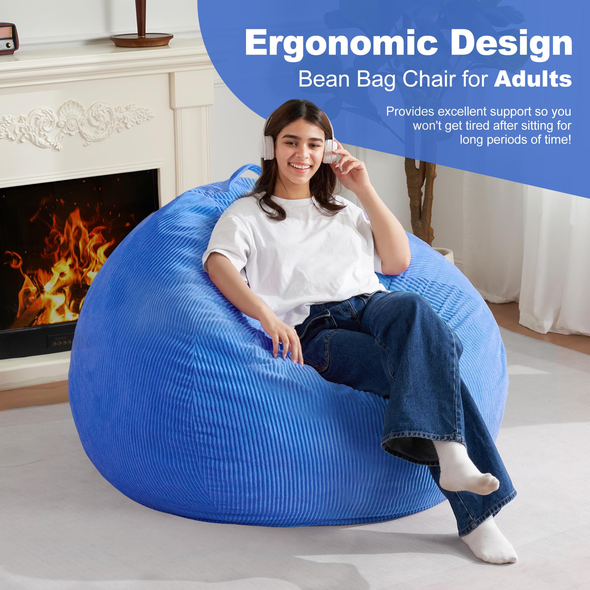 Homguava Bean Bag Chair,Teardrop Bean Bags Small Beanbag Chair with Memory Foam Filled and Ultra Soft Corduroy Cover for Living Room, Bedroom (Black 2FT)