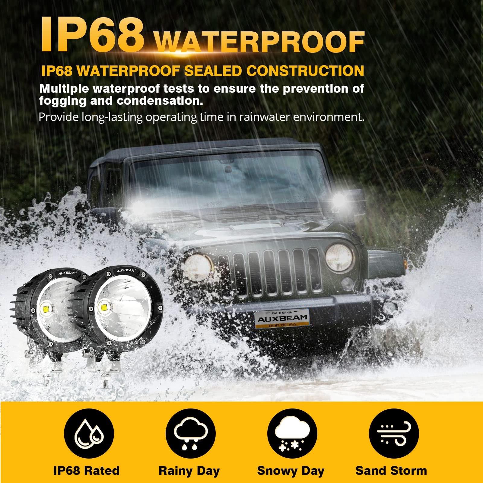Auxbeam P4 Series Flood Beam LED Pods 4 Inch 90W Round Offroad Fog Lights Driving Flood Light Bar Bumper A-Pillar Hood Mount for Trucks ATV UTV Motorcycle Jeep