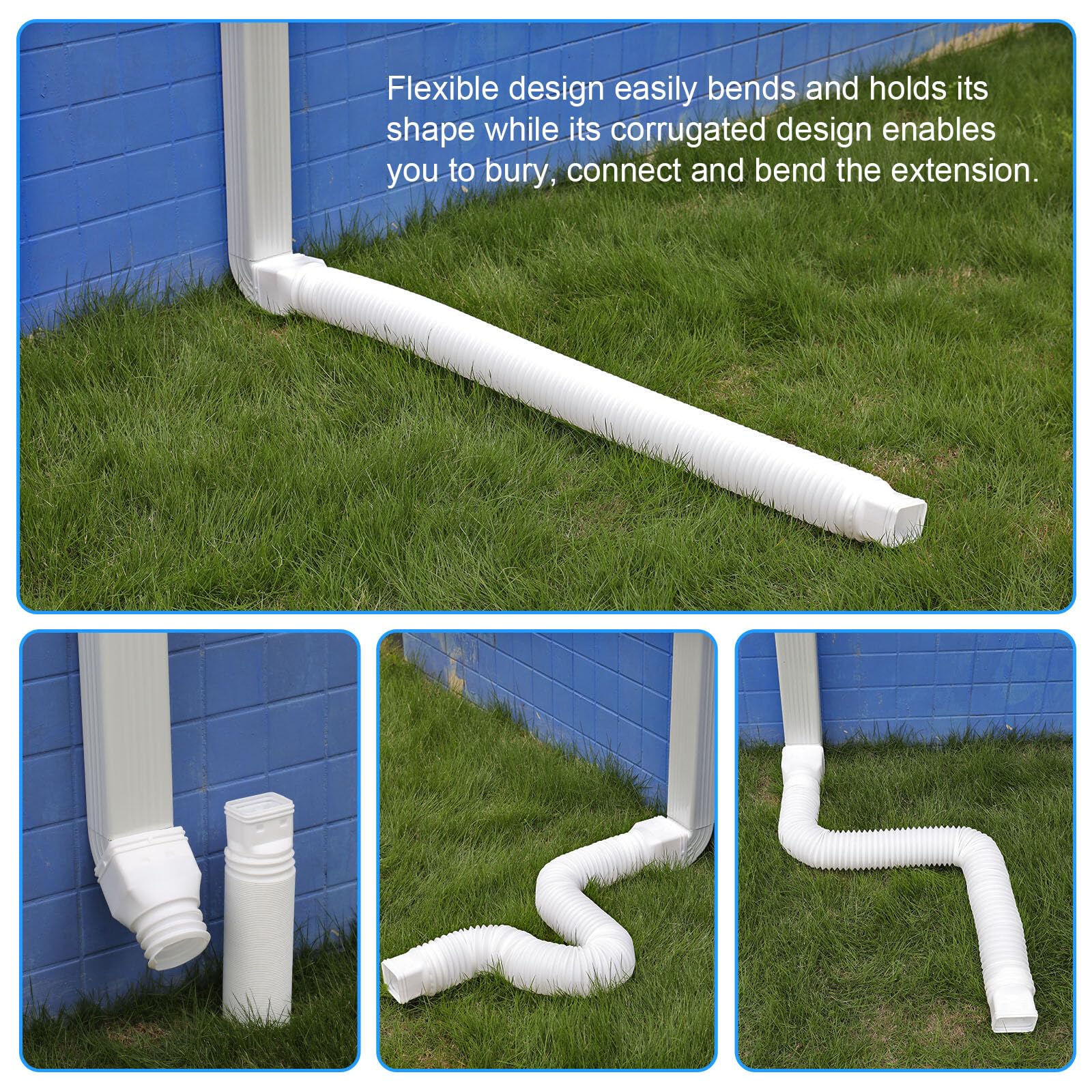 plusgutter 2 Pack Rain Gutter Downspout Extensions, Flexible Downspout Extender with 58"+68" Extendable Pipes for Rain Water Drainage, Durable Down Spout Drain Extension with Connector (Black)