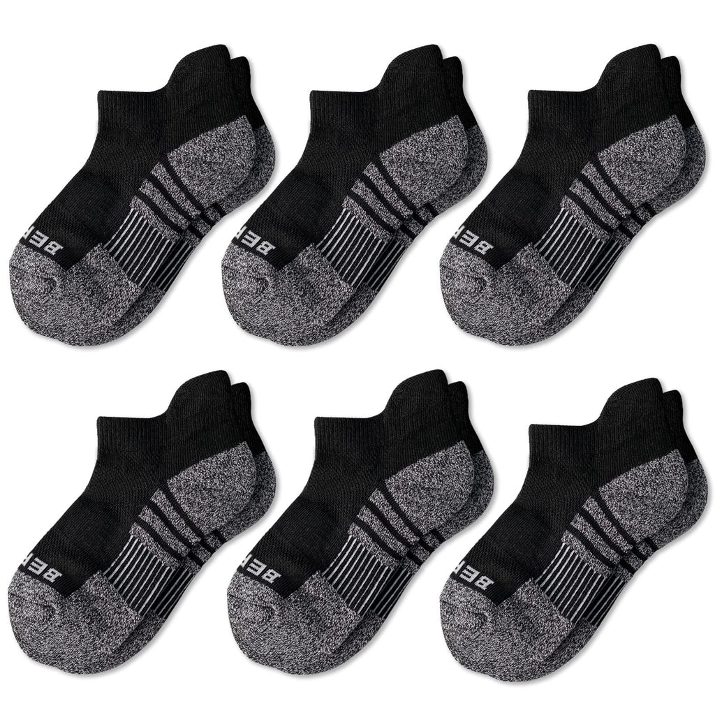 BERING Kids' Athletic Cushion Ankle Socks 6 Pairs Low Cut Heel Tab for Youth Big Boys Girls