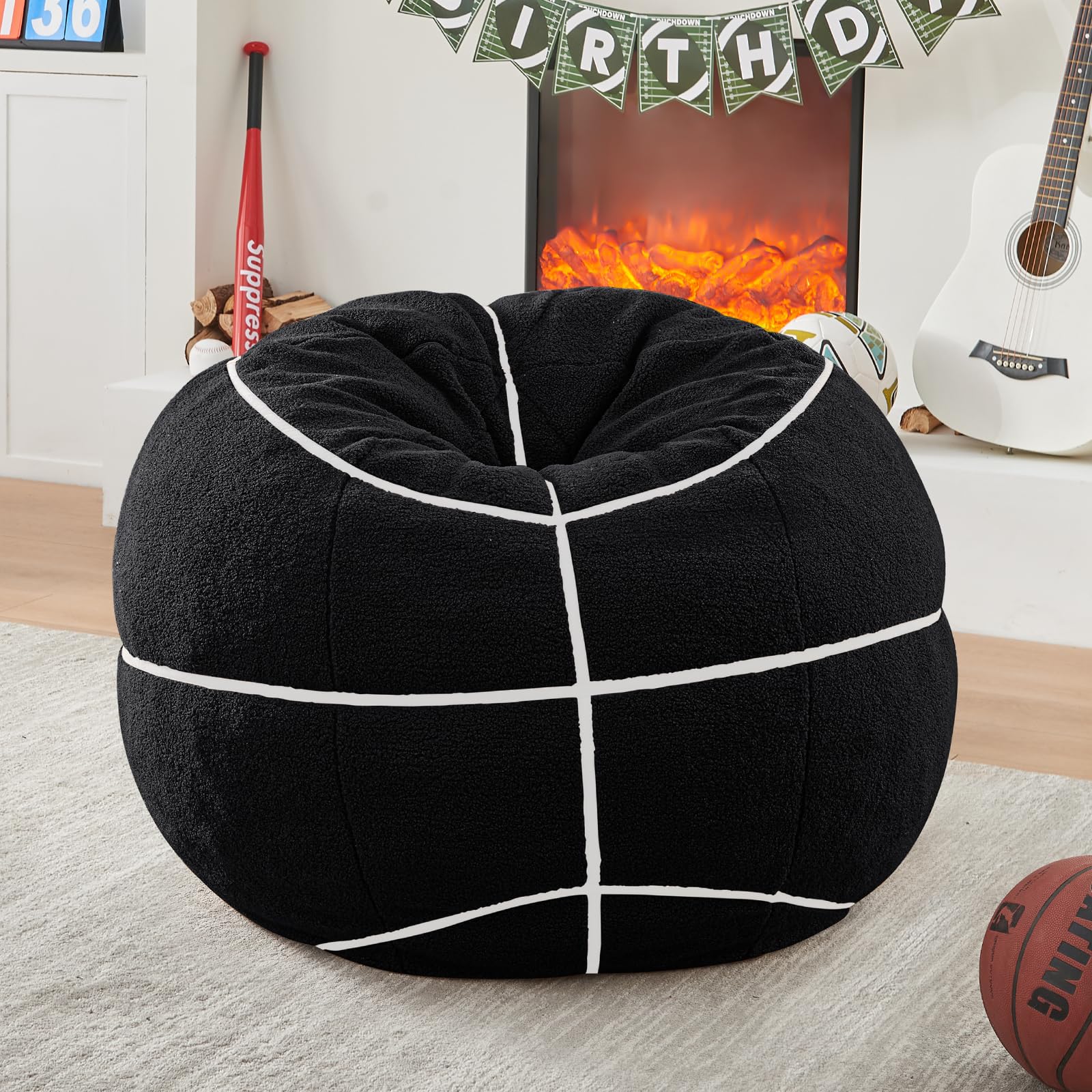Sports Baseball Bean Bag Chair - Luxurious Bean Bag Chairs for Kids Teens Adults - Floor Sofa Couch with Filler - Plush BeanBag Furniture for Living Room Bedroom College Dorm - 32 Inch