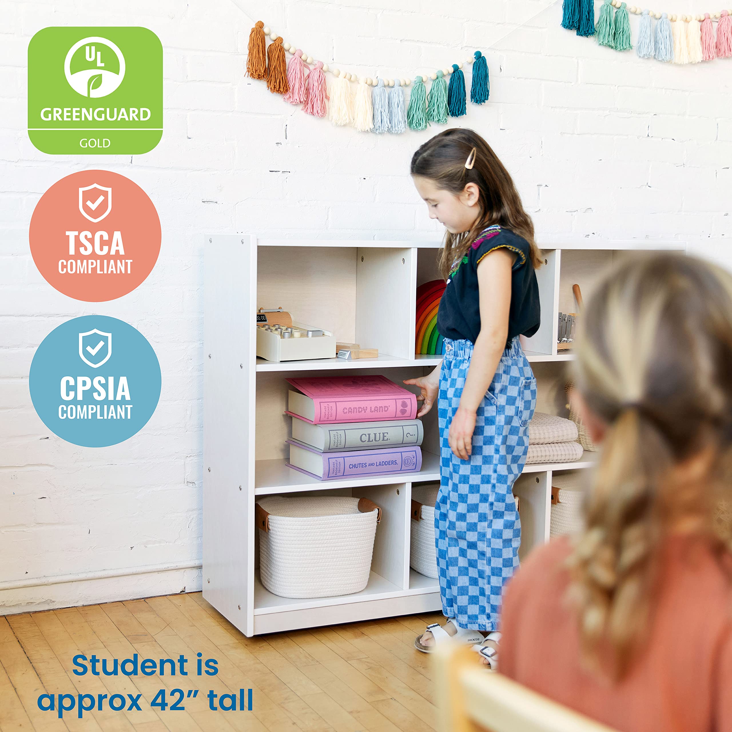ECR4Kids 8-Compartment Mobile Storage Cabinet, Elementary, Classroom Furniture, Grey Wash