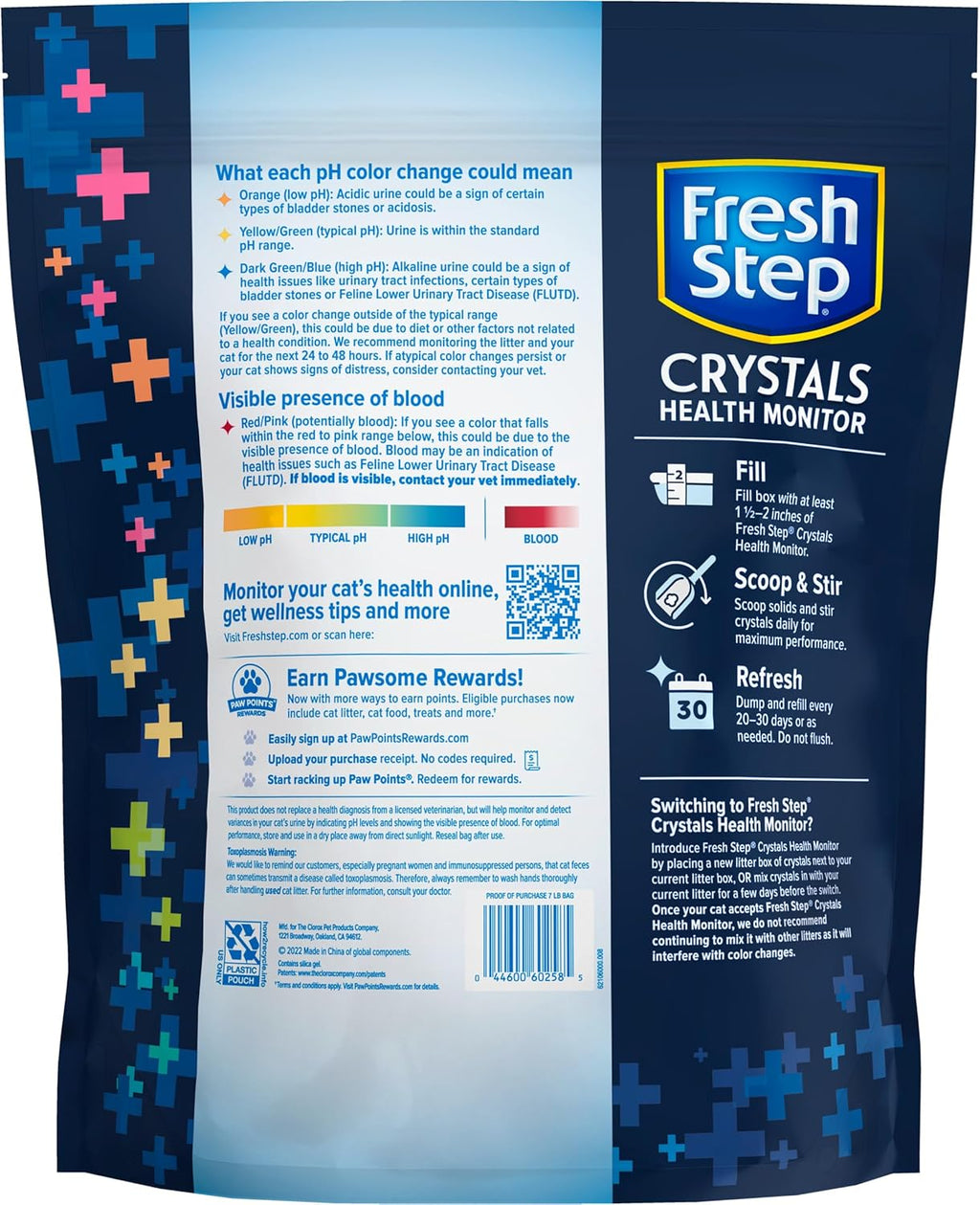 Fresh Step Crystals Health Monitoring Cat Litter, Color-Changing Litter Helps Detect Irregularities in Cat Urine, Controls Odor for 30 Days, 14 lbs. (2 x 7 lb. Bag)