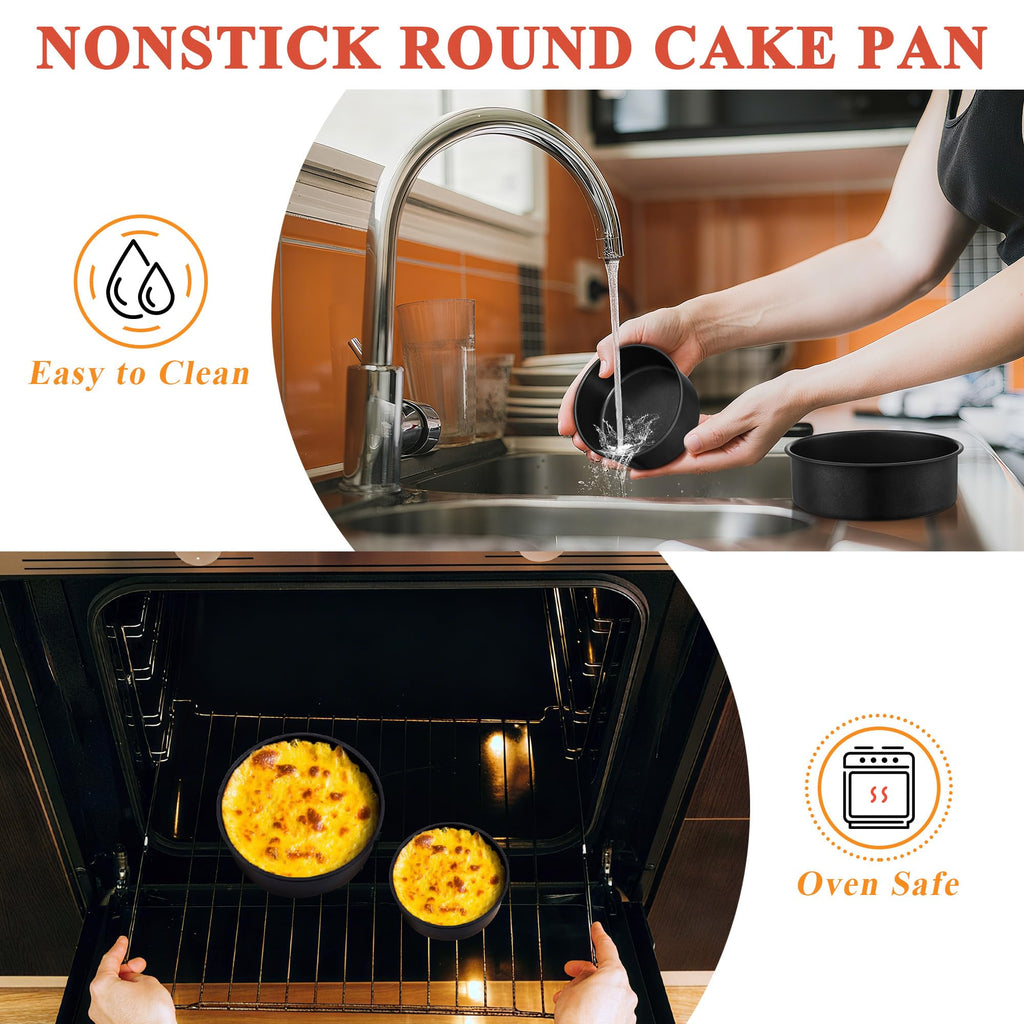E-far 4 Inch Cake Pan Set of 3, Nonstick Stainless Steel Mini Round Cake Pans Tin, Small Size for Baking Smash Cakes/Cheesecake, Stainless Steel Core & Non-toxic Coating, Straight Side & 2 Inch Deep
