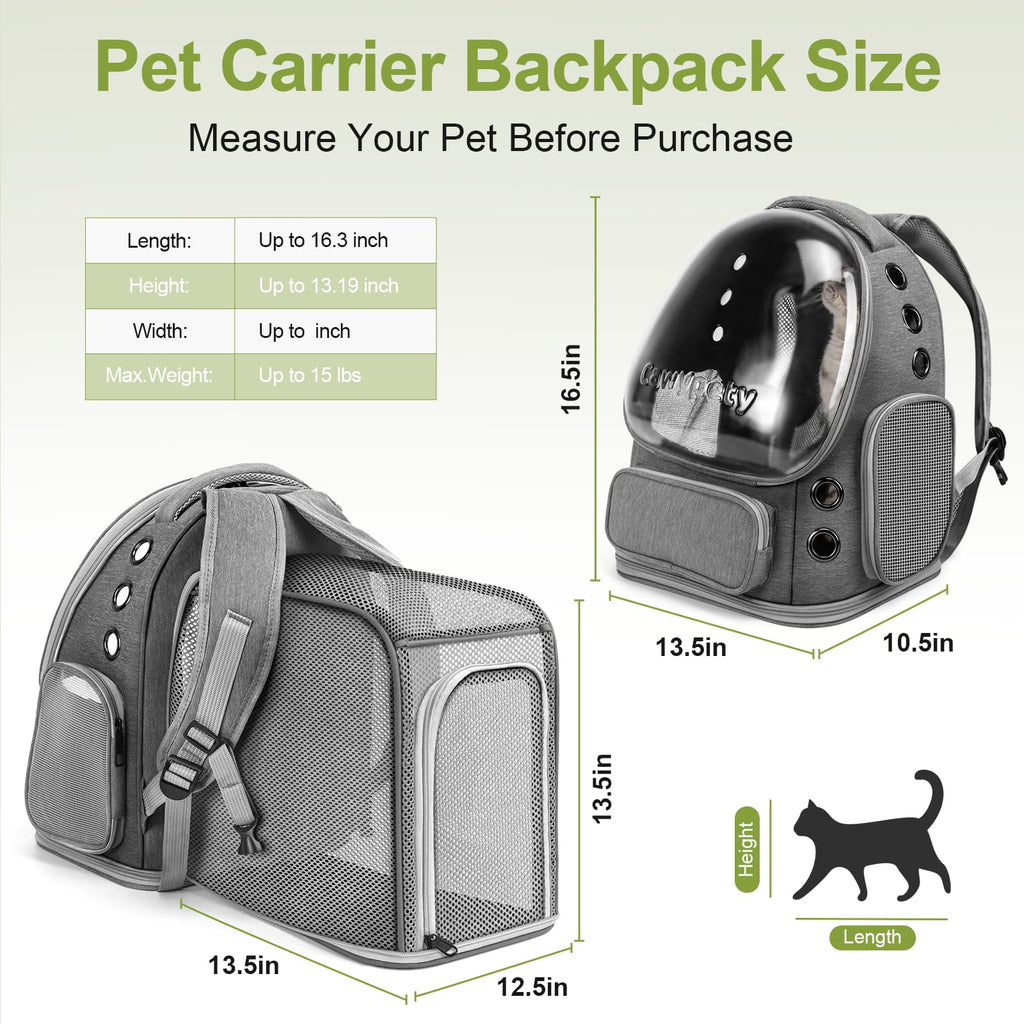 Cawypety Cat Backpack Carrier, Breathable Cat Carrier Large Space Bubble Pet Backpack for Kitty Small Dog up to 12lbs, Transparent & Foldable Pet Carrier for Travel Hiking (Black