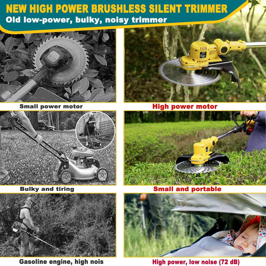 Cordless Weed Wacker for Dewalt 20V MAX Battery, 4-in-1 Electric Weed Eater, String Trimmer with 5 Blades, for Lawn, Yard and Bush Trimming (No Battery) (Yellow)