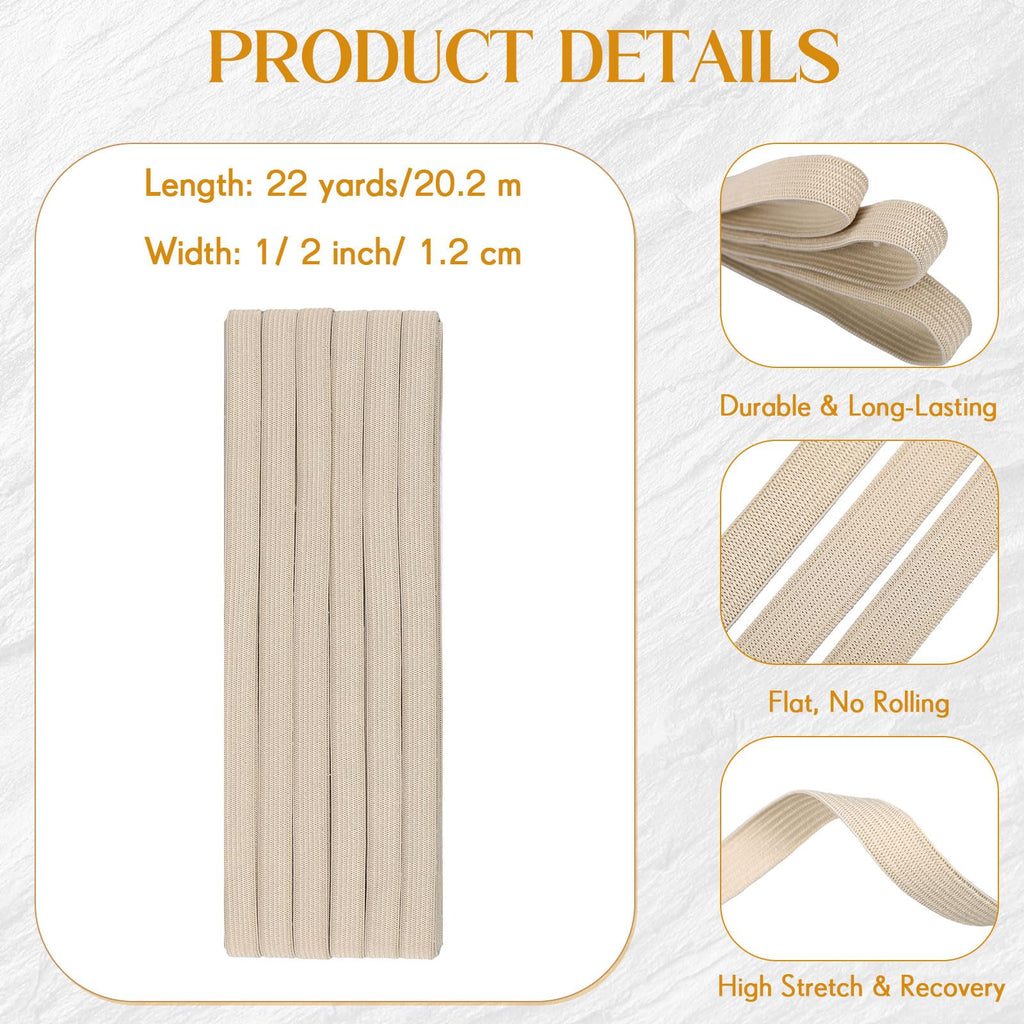Shappy Elastic for Sewing Knit Elastic Band 1/2 Inch x 11 Yards (Beige)