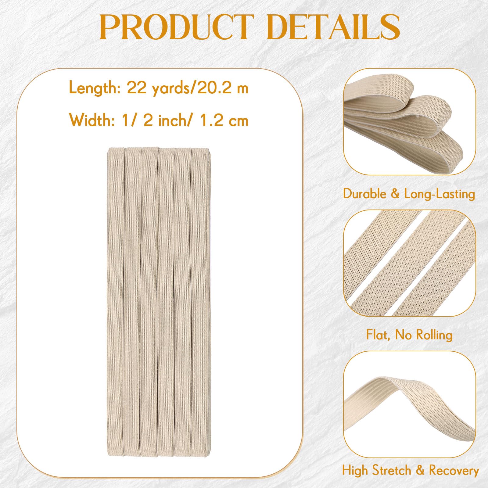 Shappy Elastic for Sewing Knit Elastic Band 1/2 Inch x 11 Yards (Beige)